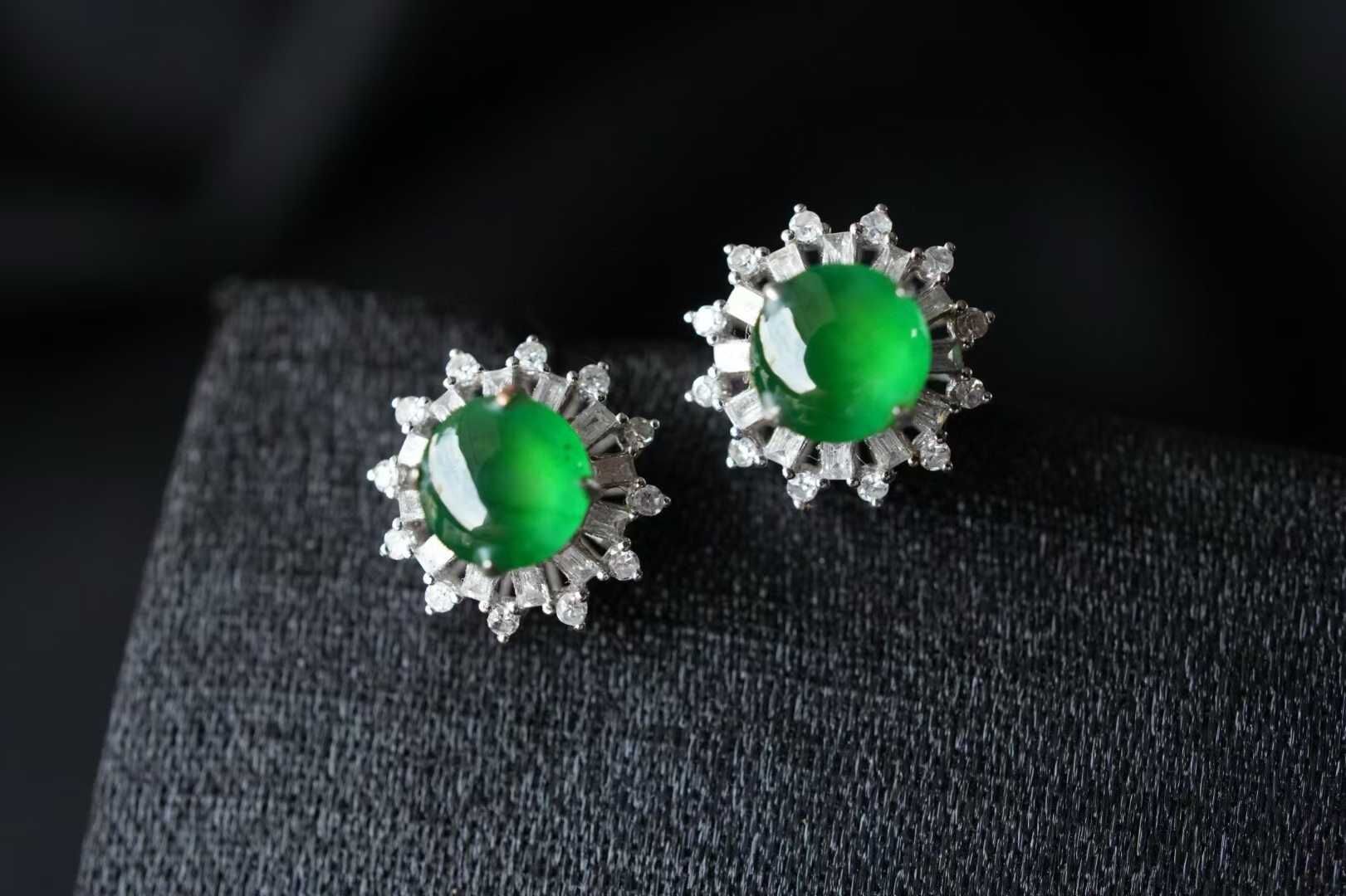 翡翠高冰帝王綠耳釘,天然翡翠A玉, 緬甸玉, Jade, Jadeite