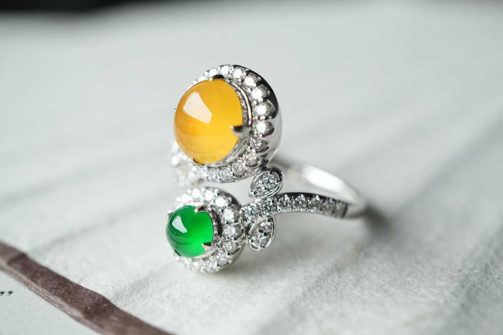 翡翠雙蛋戒指,天然翡翠A玉, 緬甸玉, Jade, Jadeite