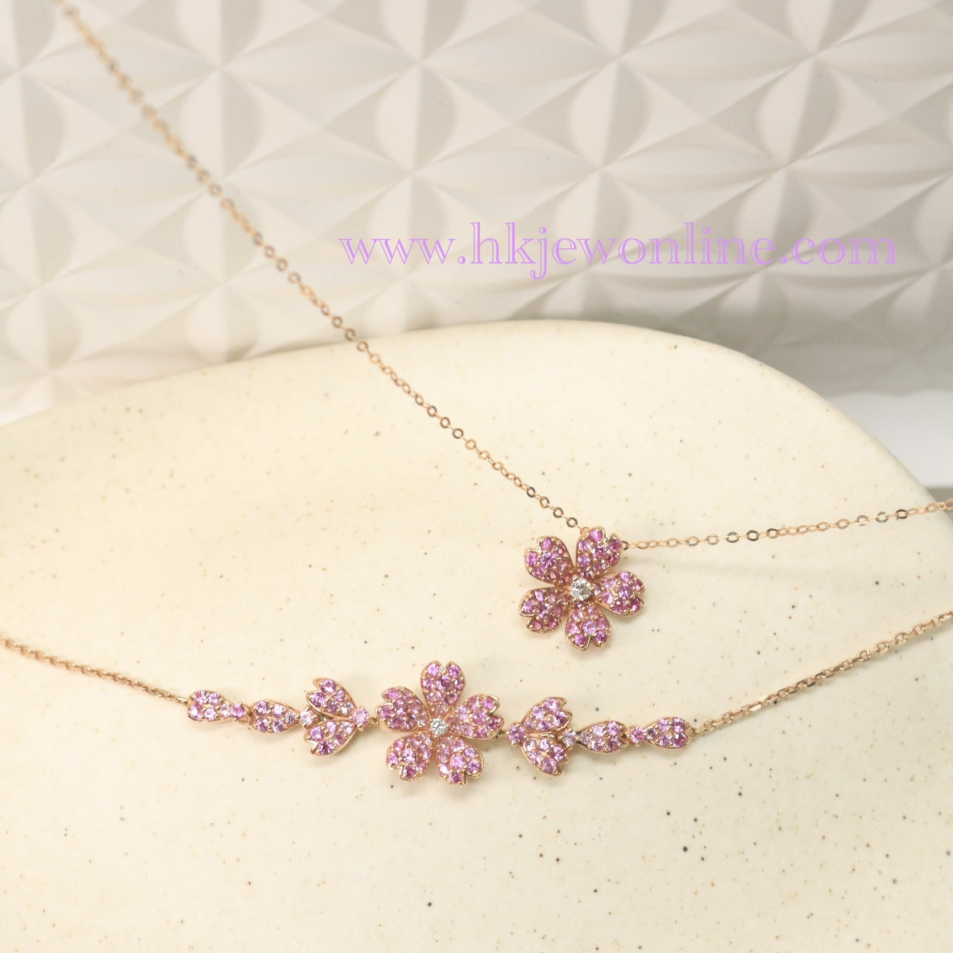 🌸 18K Rose Gold Gradient Pink Sapphire Sakura Collection (Bracelet / Necklace)