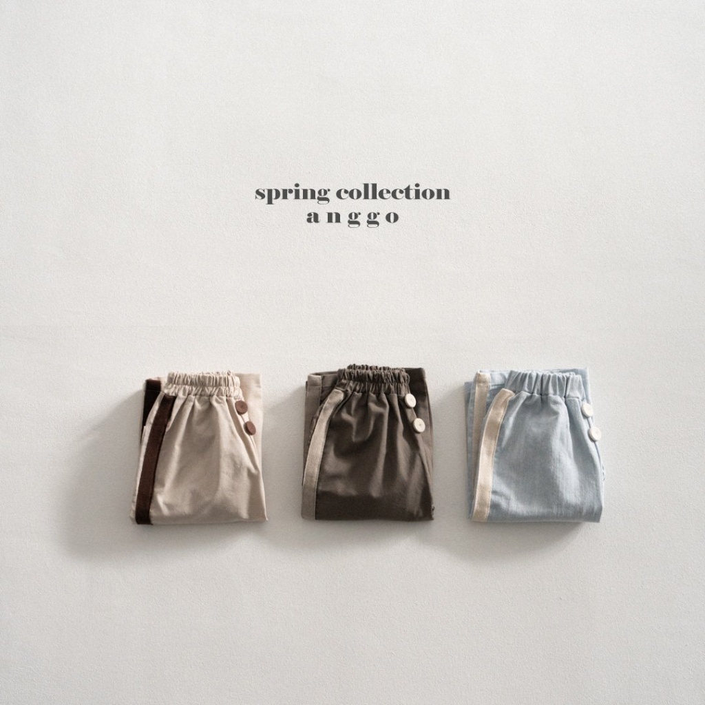 正韓春Anggo 側條假鈕扣鬆緊長褲