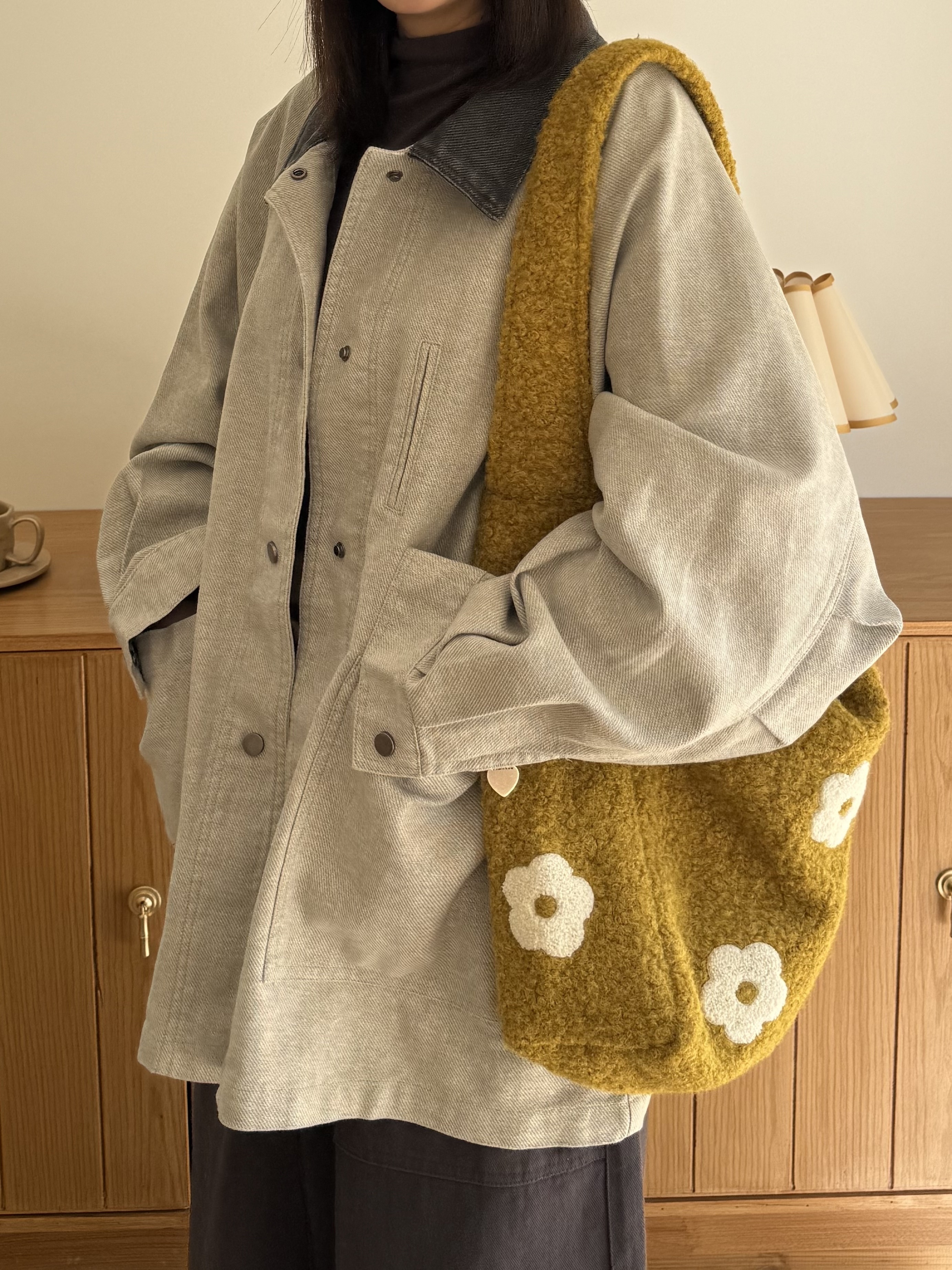 撞色領水洗寬鬆外套