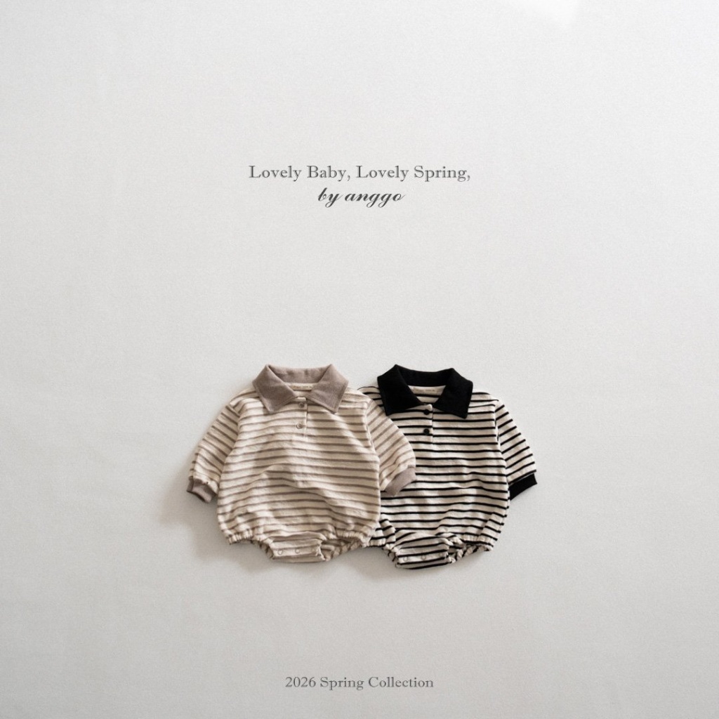 正韓春Anggo 嫩嬰條紋有領包屁衣