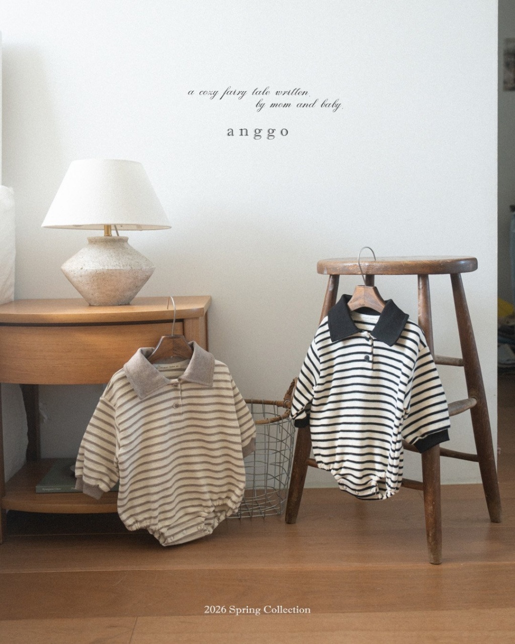 正韓春Anggo 嫩嬰條紋有領包屁衣