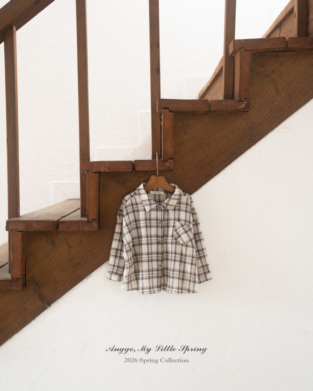 正韓春Anggo 小口袋格紋襯衫