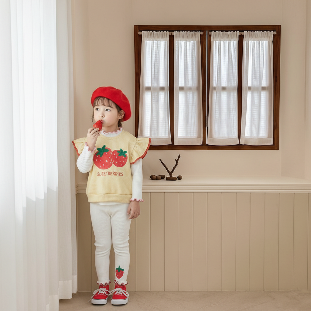 正韓春orangemom 三色大草莓飛袖背心