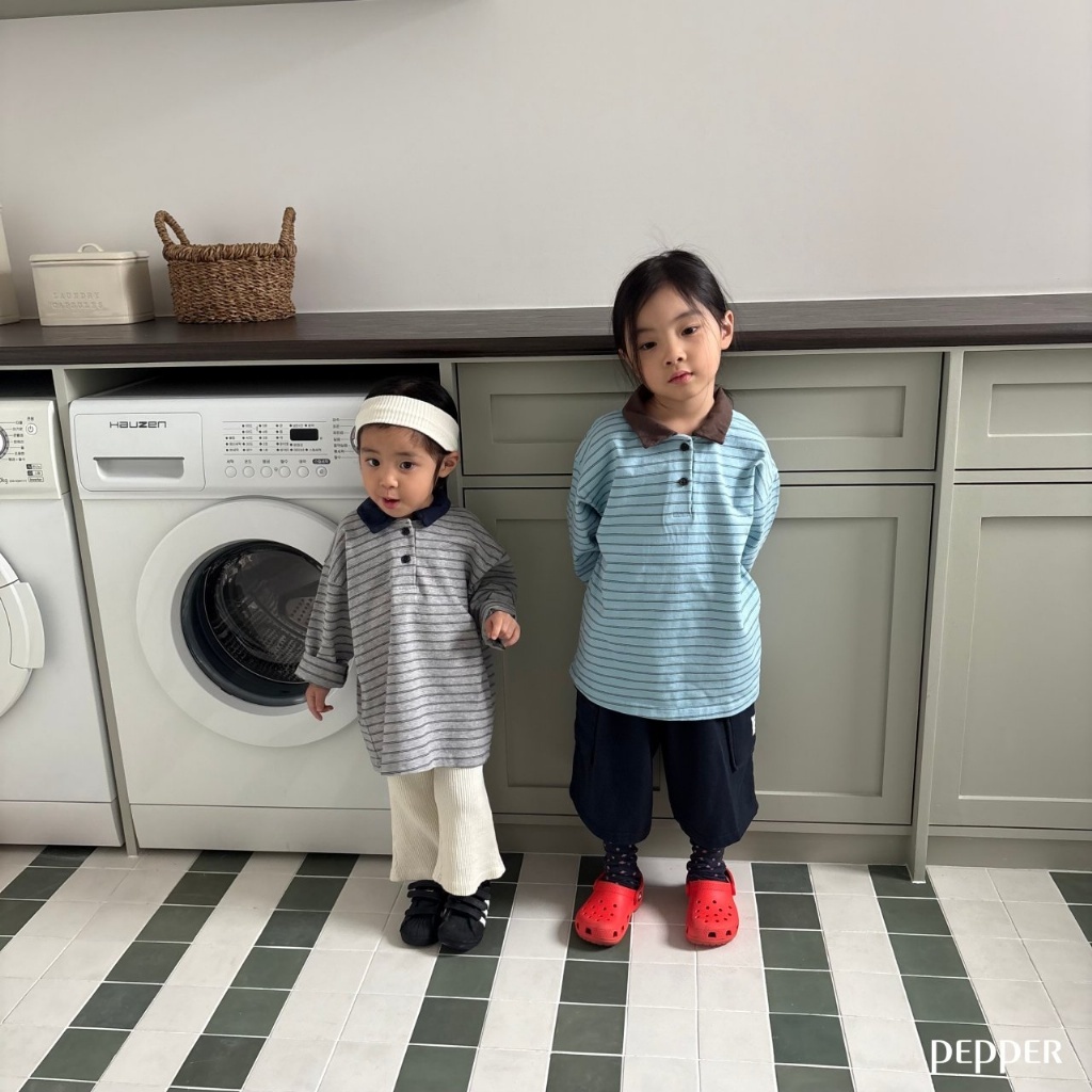正韓春Pepper  親子裝_兩色慵懶感條紋領子上衣