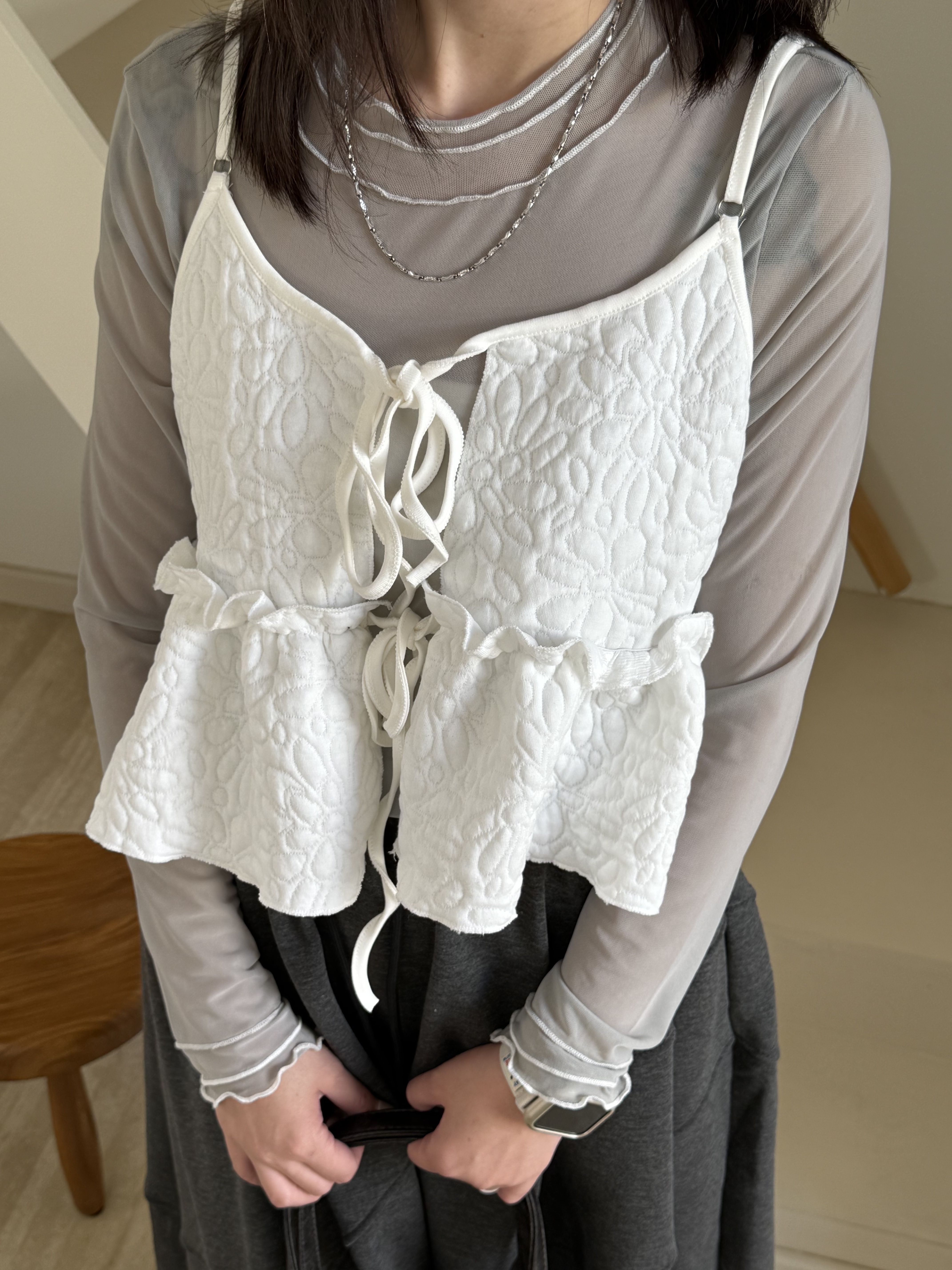 立體布花花綁帶小背心