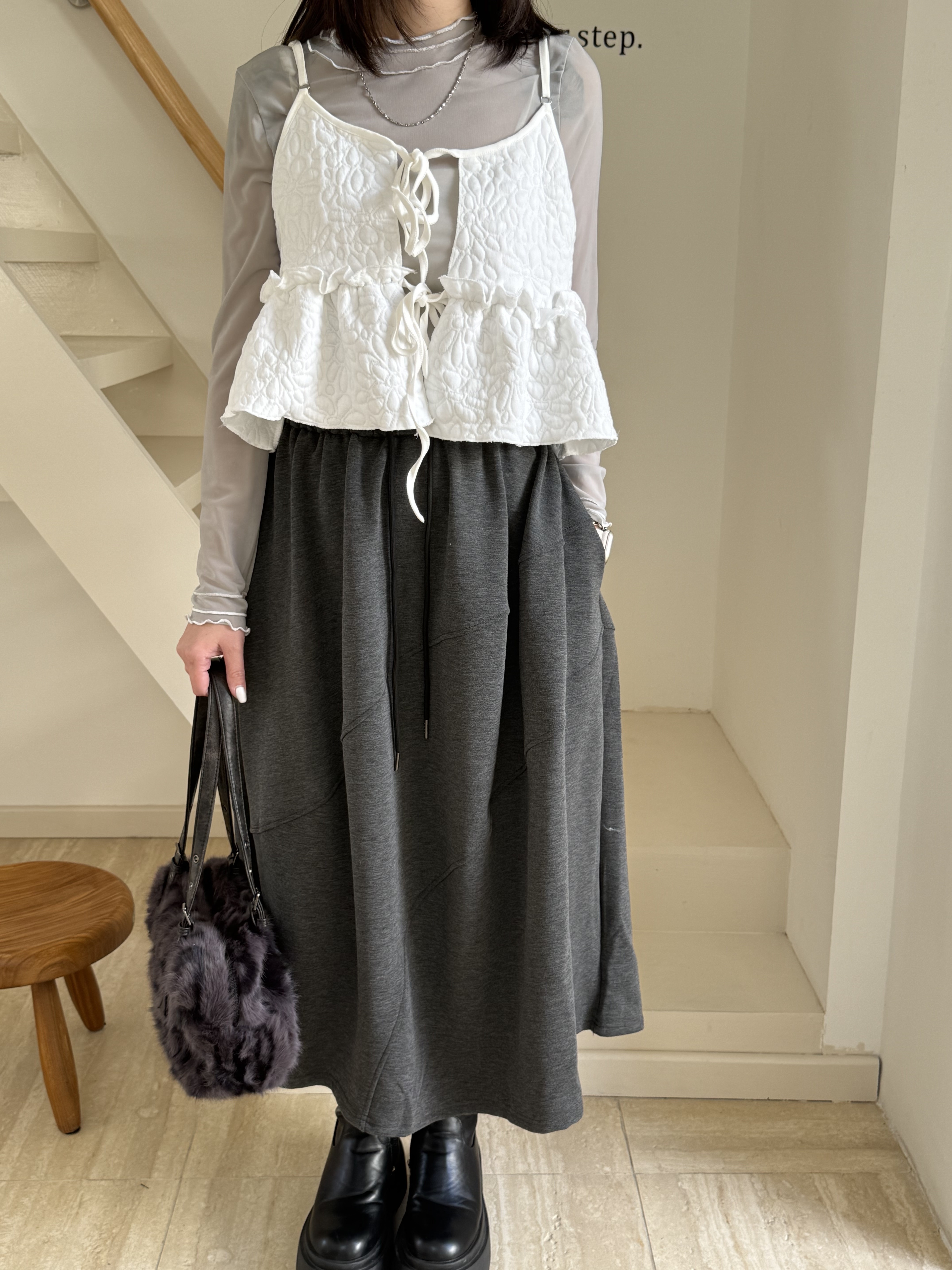 立體布花花綁帶小背心