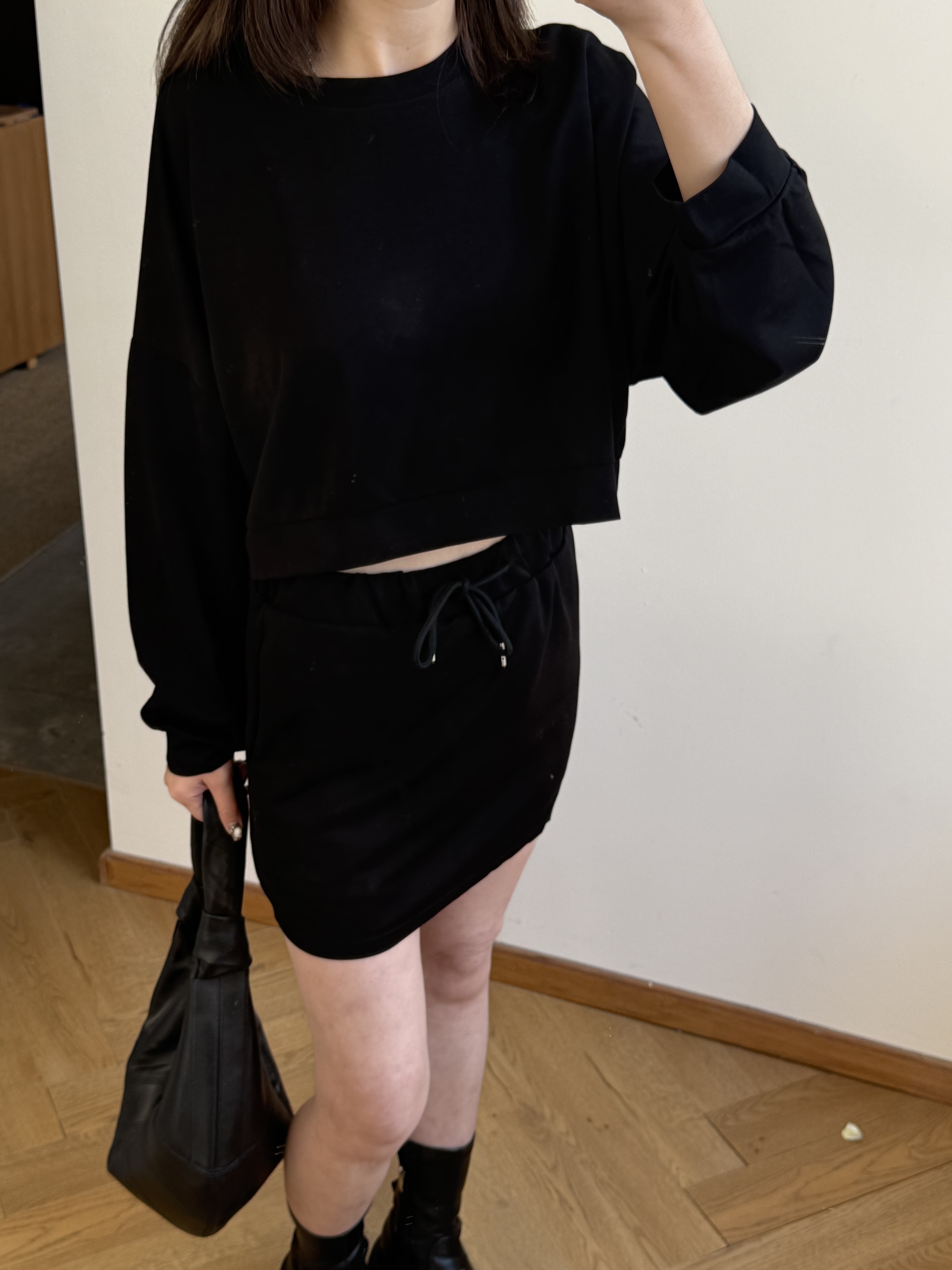 長袖太空棉短裙套裝