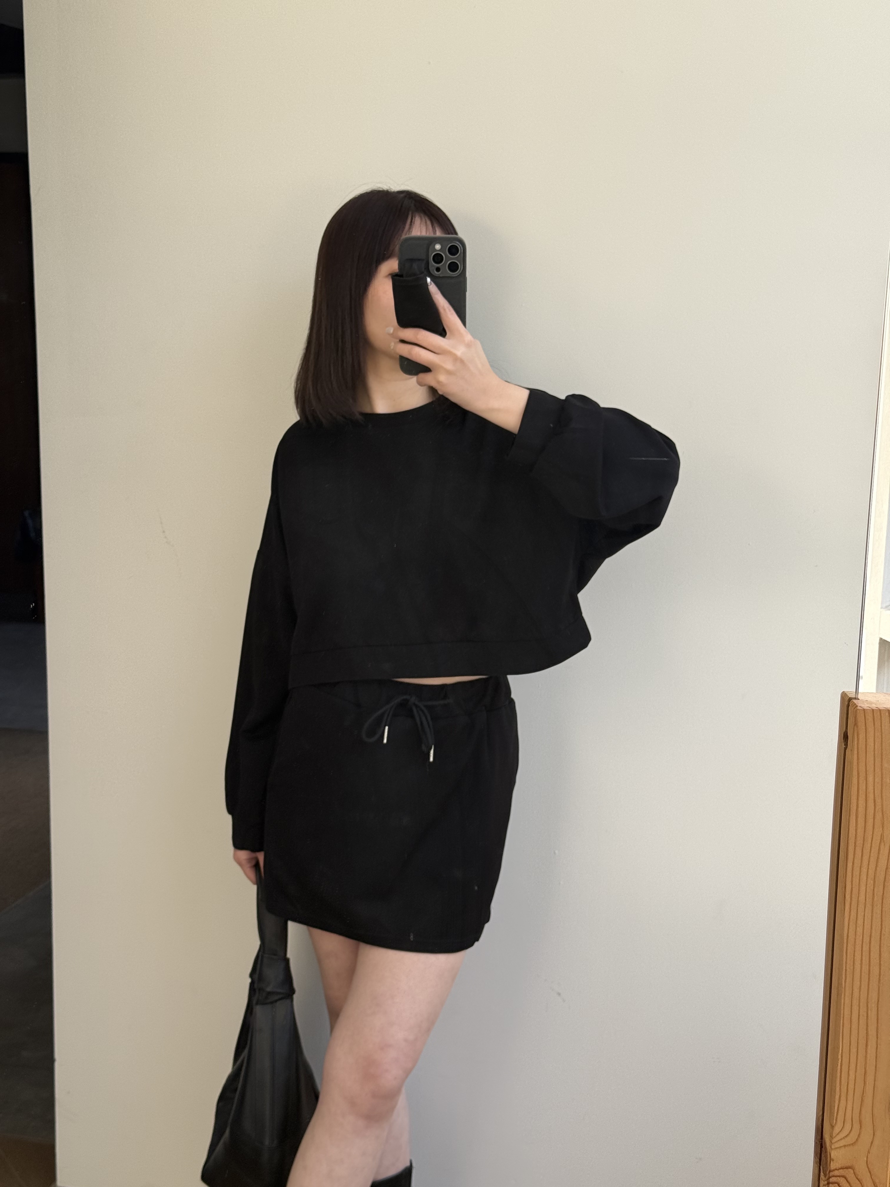 長袖太空棉短裙套裝