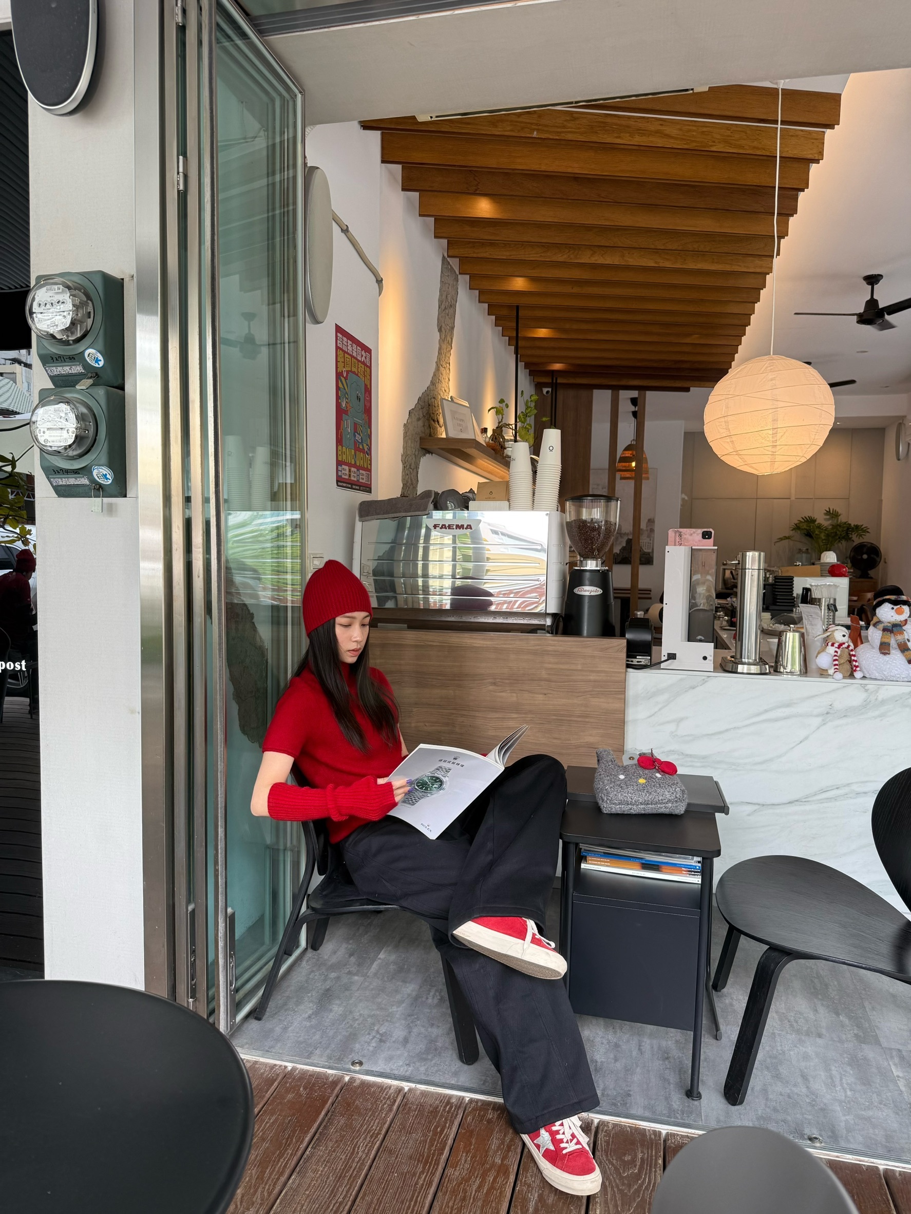 大紅立領水貂毛衣