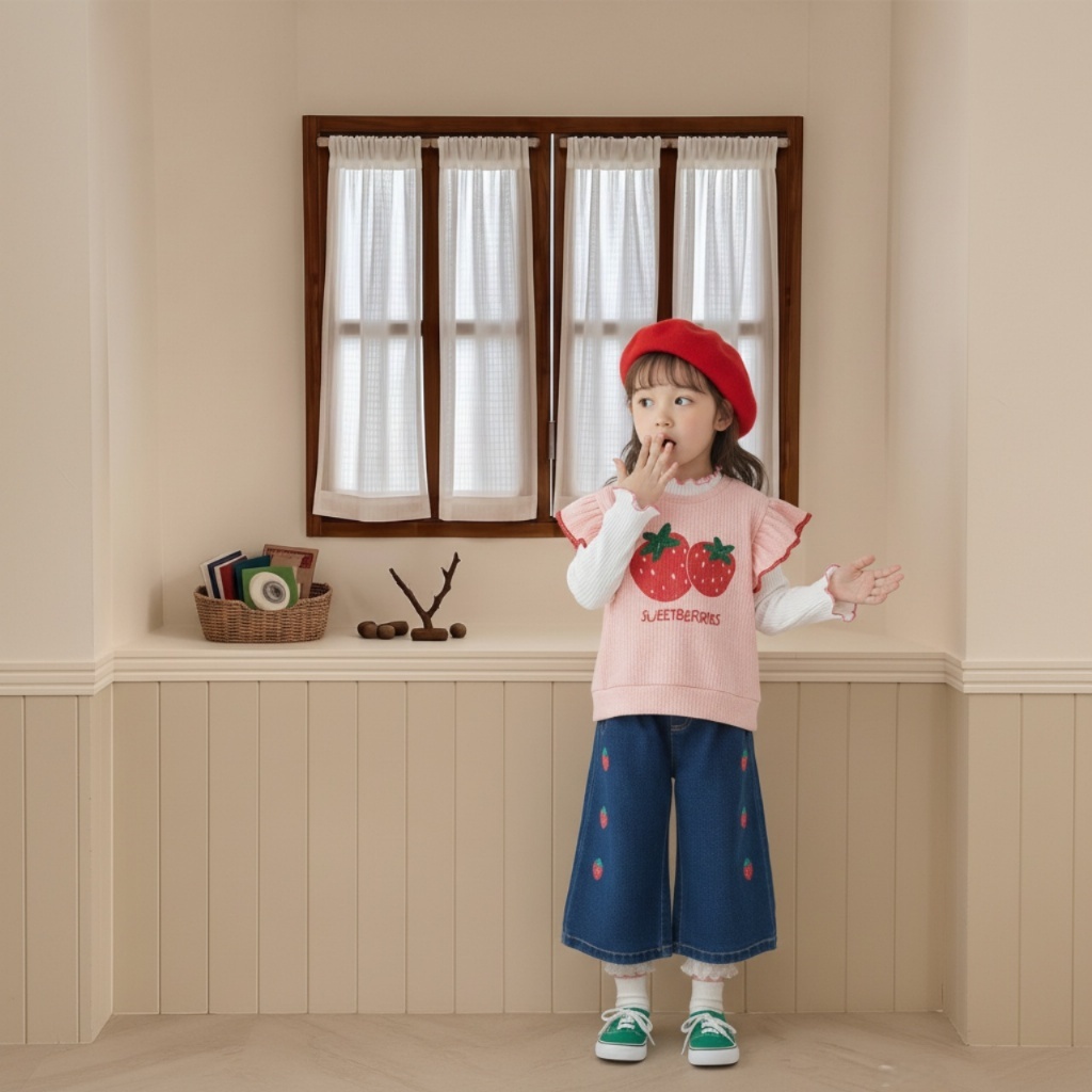 正韓春orangemom 三色草莓牛仔寬褲