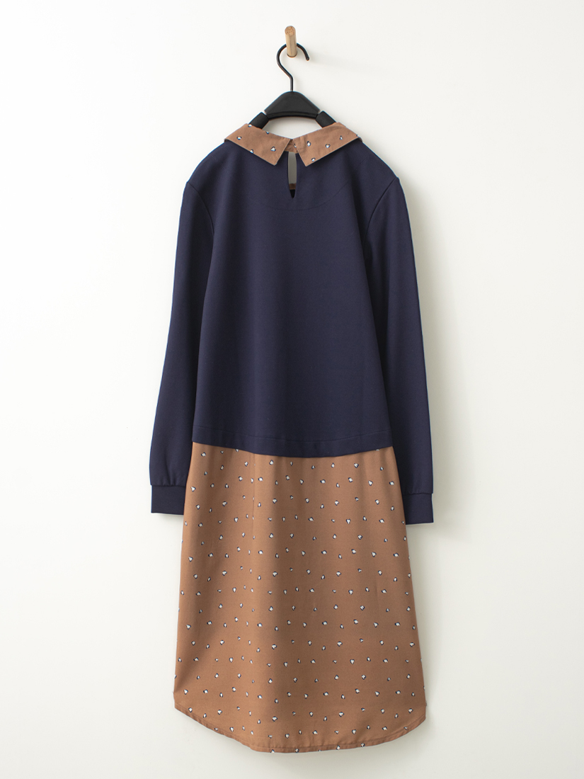 豹紋點點層次感拼接洋裝