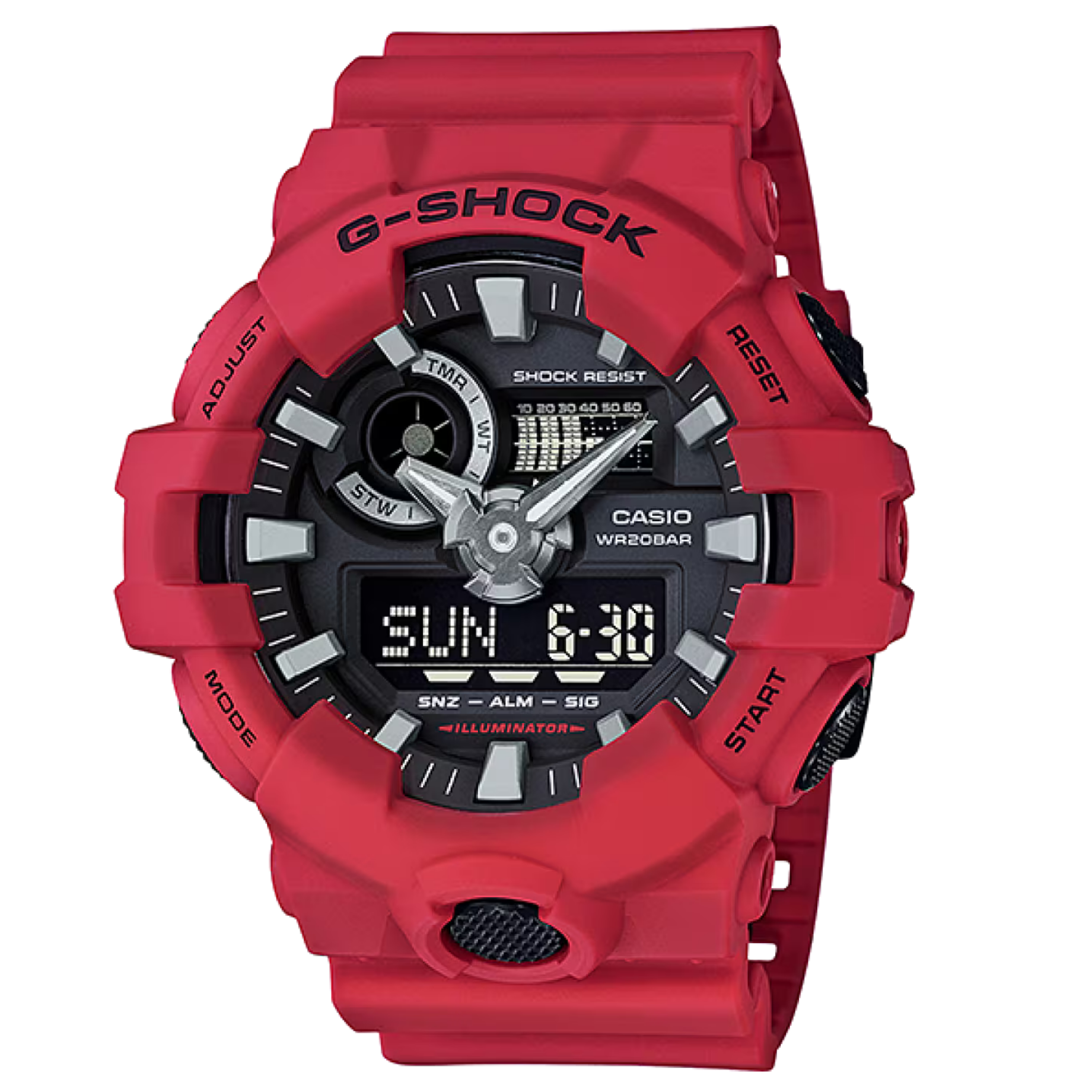 【CASIO 卡西歐】 G-SHOCK  大錶殼酷炫設計 設計大膽奪目 世界時間多功能耐衝擊數位雙顯 雙顯手錶 GA-700-4A