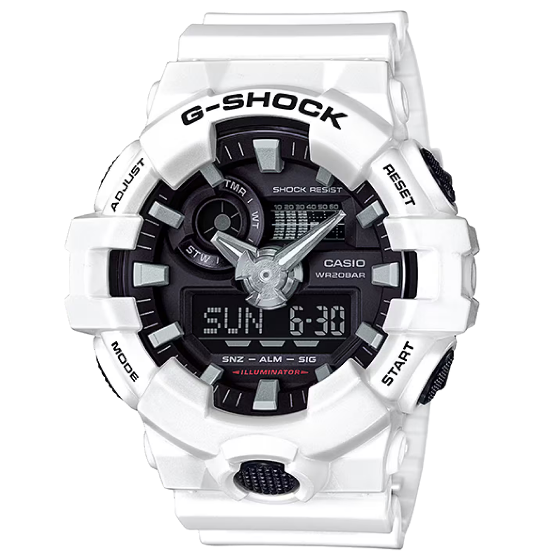 【CASIO 卡西歐】 G-SHOCK  大錶殼酷炫設計 設計大膽奪目 世界時間多功能耐衝擊數位雙顯 雙顯手錶 GA-700-7A