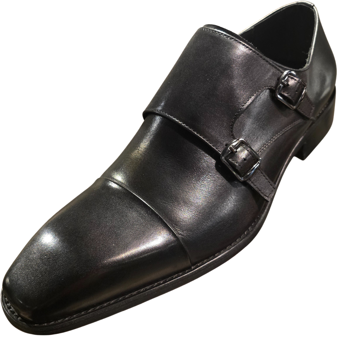 Revic 男裝皮鞋 | OF-40BK ｜黑色橫飾雙扣皮鞋