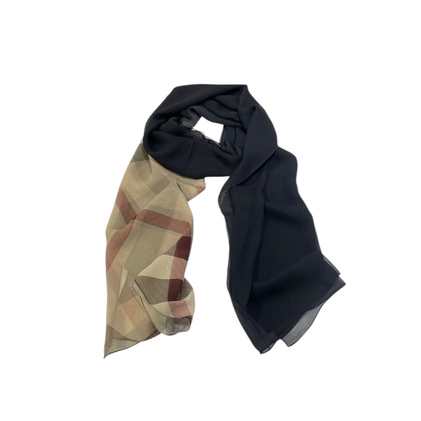 全新BURBERRY圍巾 70X190cm 真絲格紋漸變色黑啡色 巴寶莉SCARF #BRAND NEW #香榭站正品