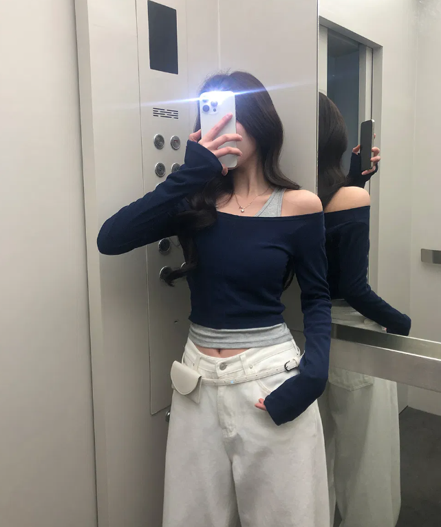 春季預訂｜修身疊層露肩長袖上衣