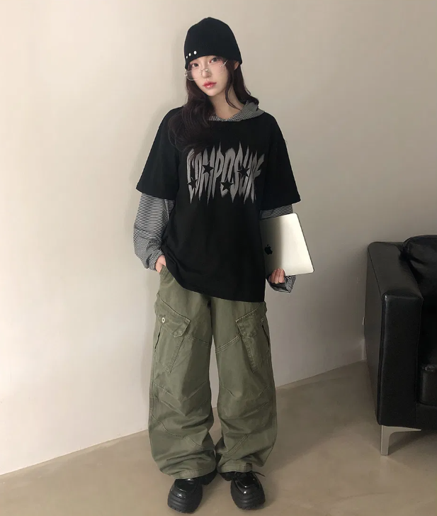 春季預訂｜Moti Overfit 條紋撞色拼接連帽上衣