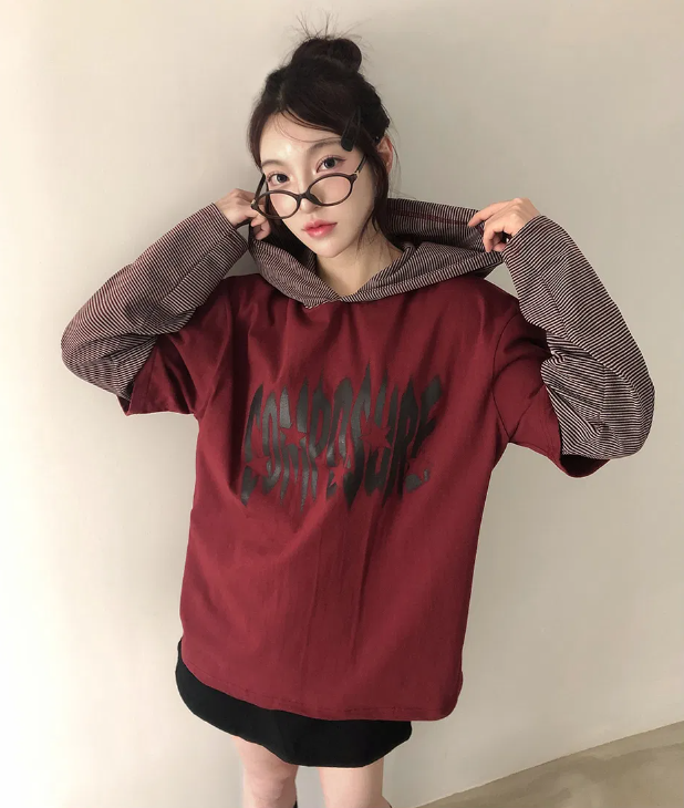 春季預訂｜Moti Overfit 條紋撞色拼接連帽上衣