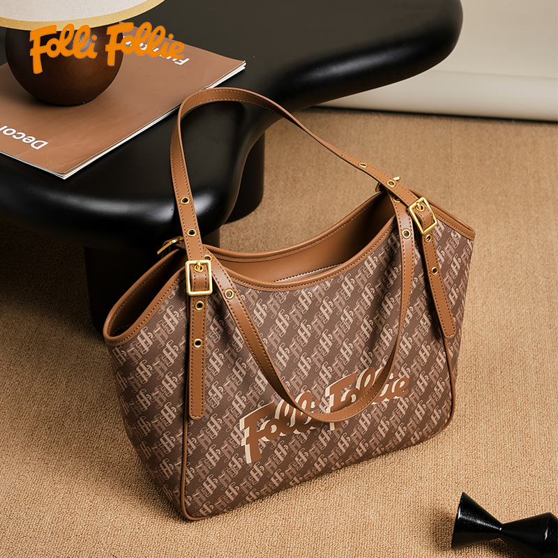 【Folli Follie 芙麗芙麗】 SB23PYP019GR SB23PYP019WH 復古 老花 月牙 托特包