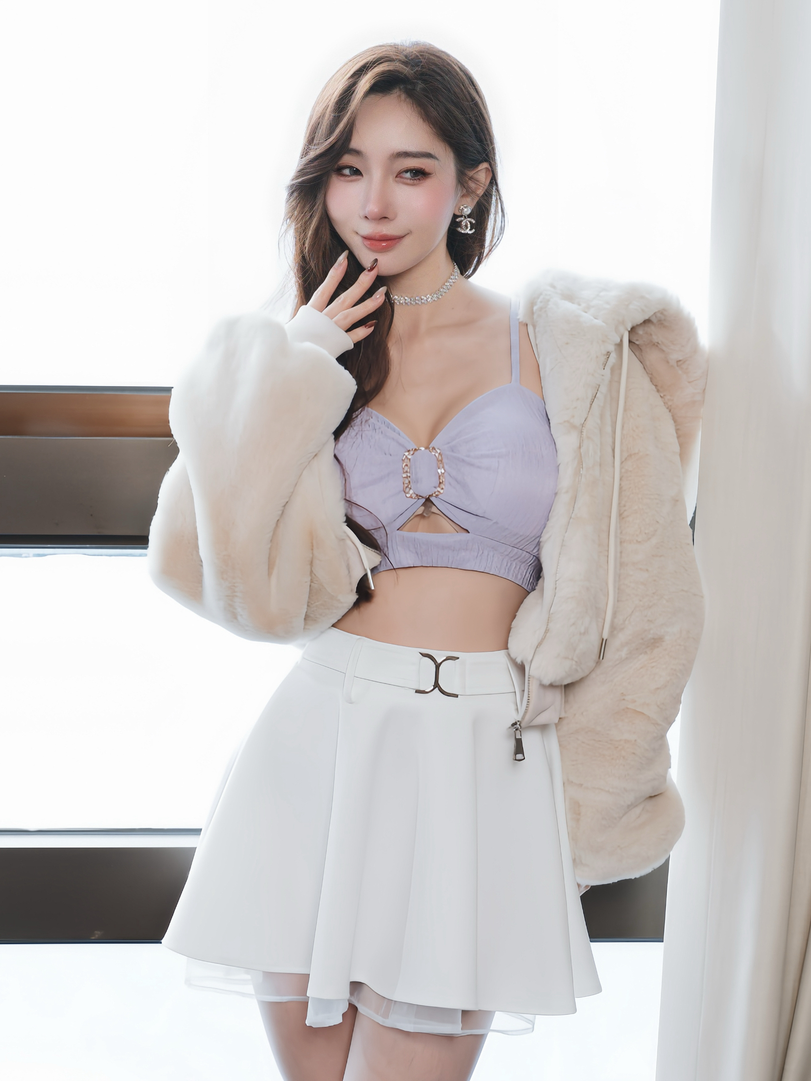 🤍時尚毛毛抽繩連帽外套（米色均碼）