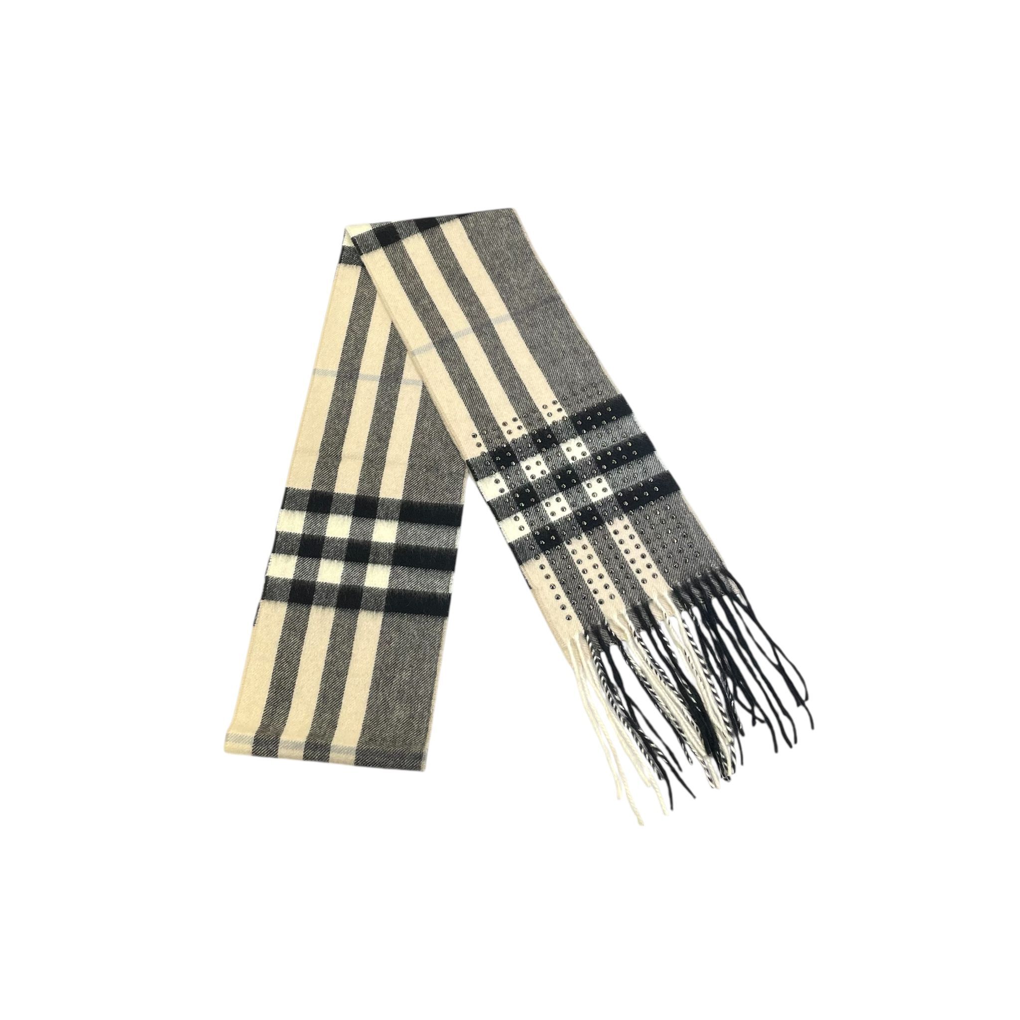 本週特價❣️全新BURBERRY圍巾 15X200cm 米白色格仔/釘珠長幼身CASHMERE SCARF #BRAND NEW #香榭站正品