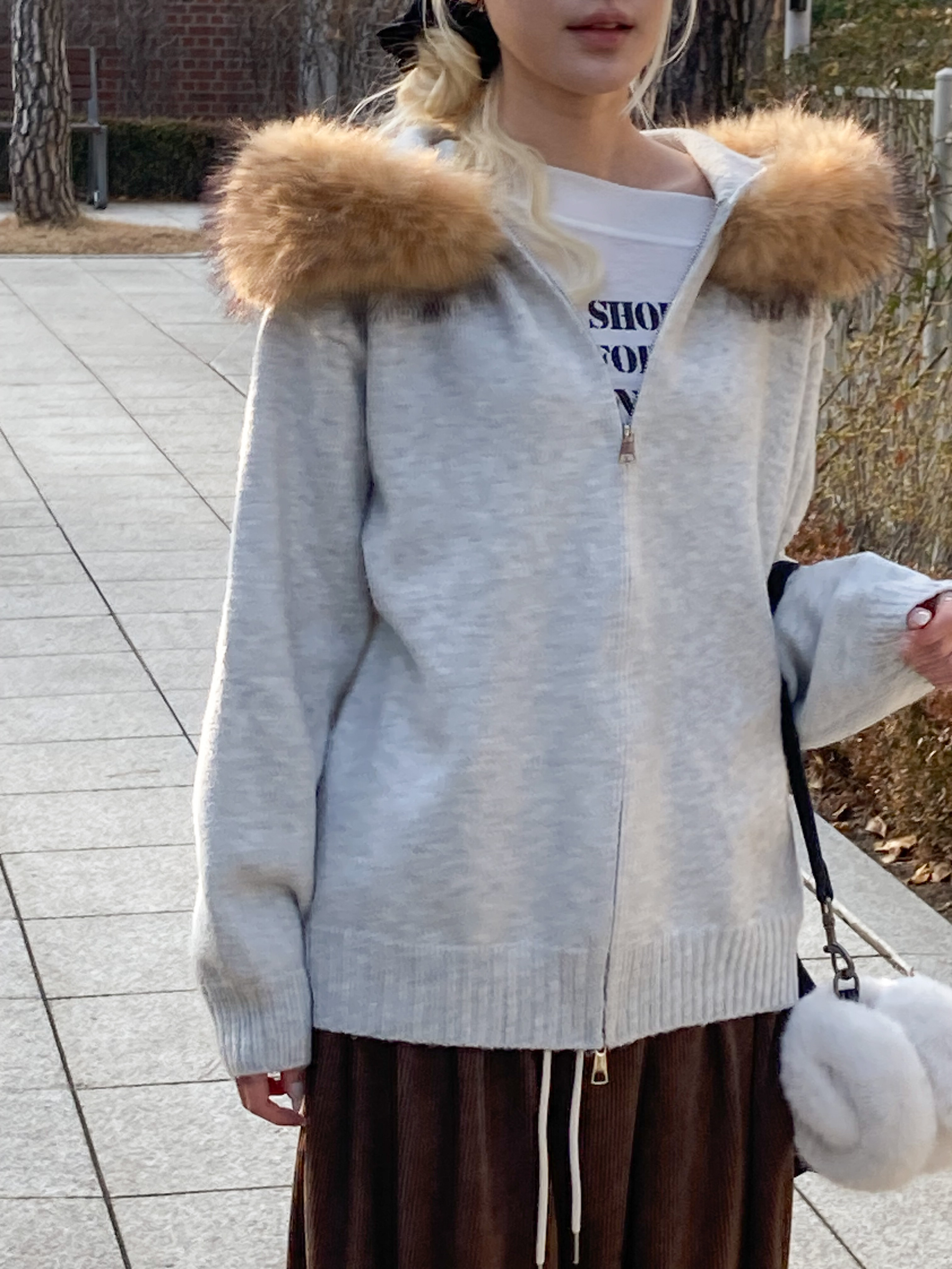 可拆式毛毛帽雙拉鍊針織外套〈🇰🇷DAY 3〉