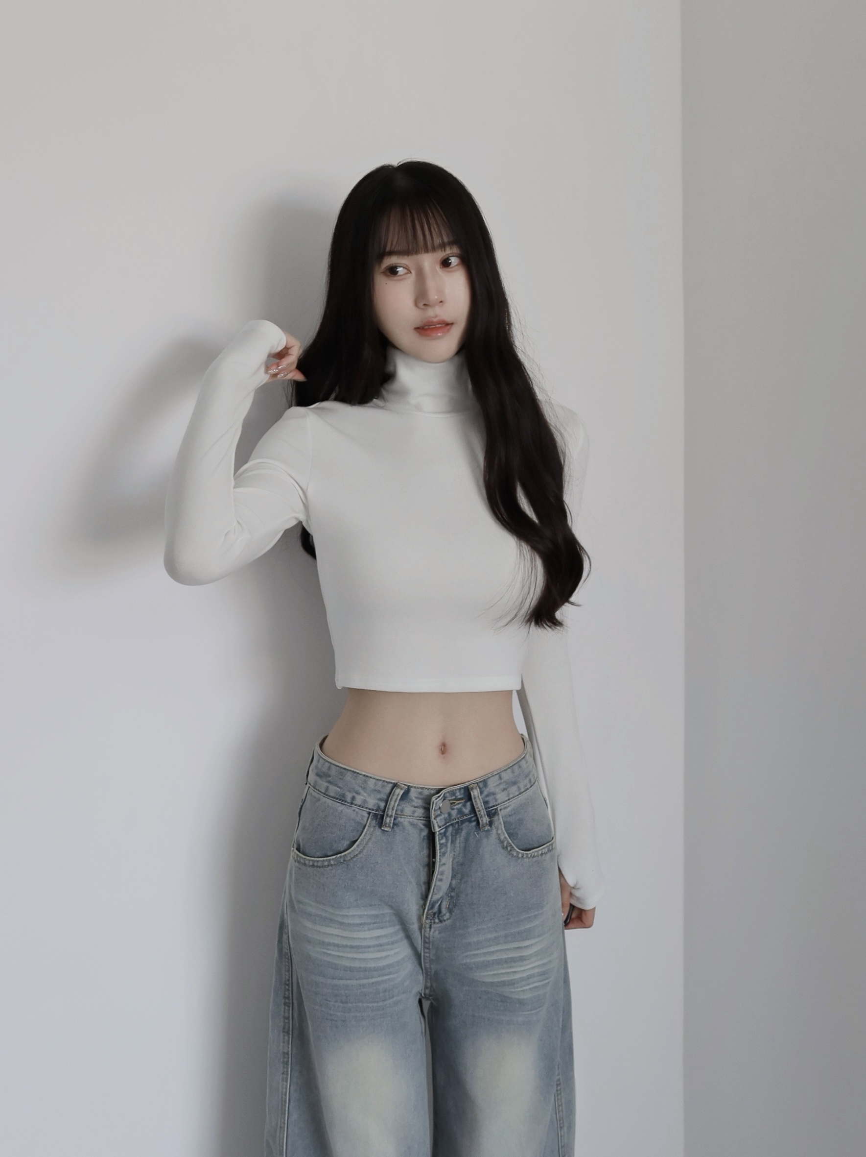 恆溫系列•麻糬感磨毛高領短版上衣