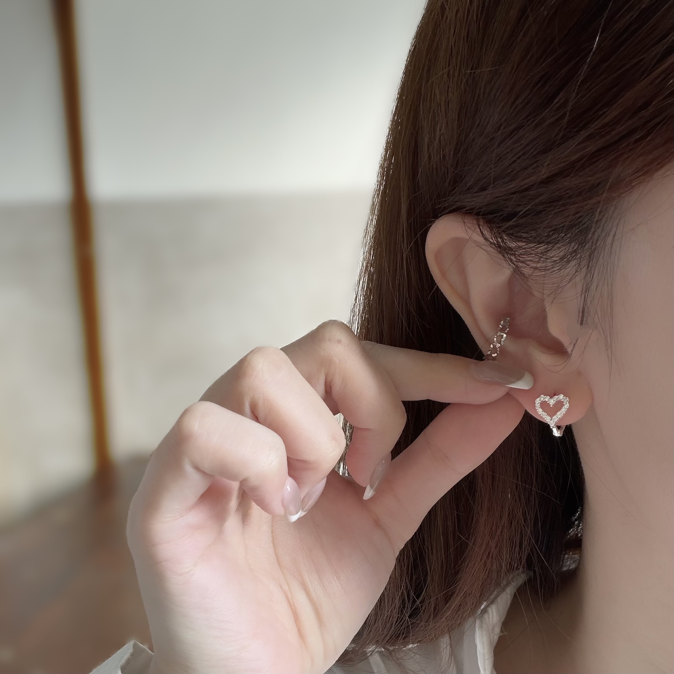 Y450排鑽簍空愛心純銀易扣