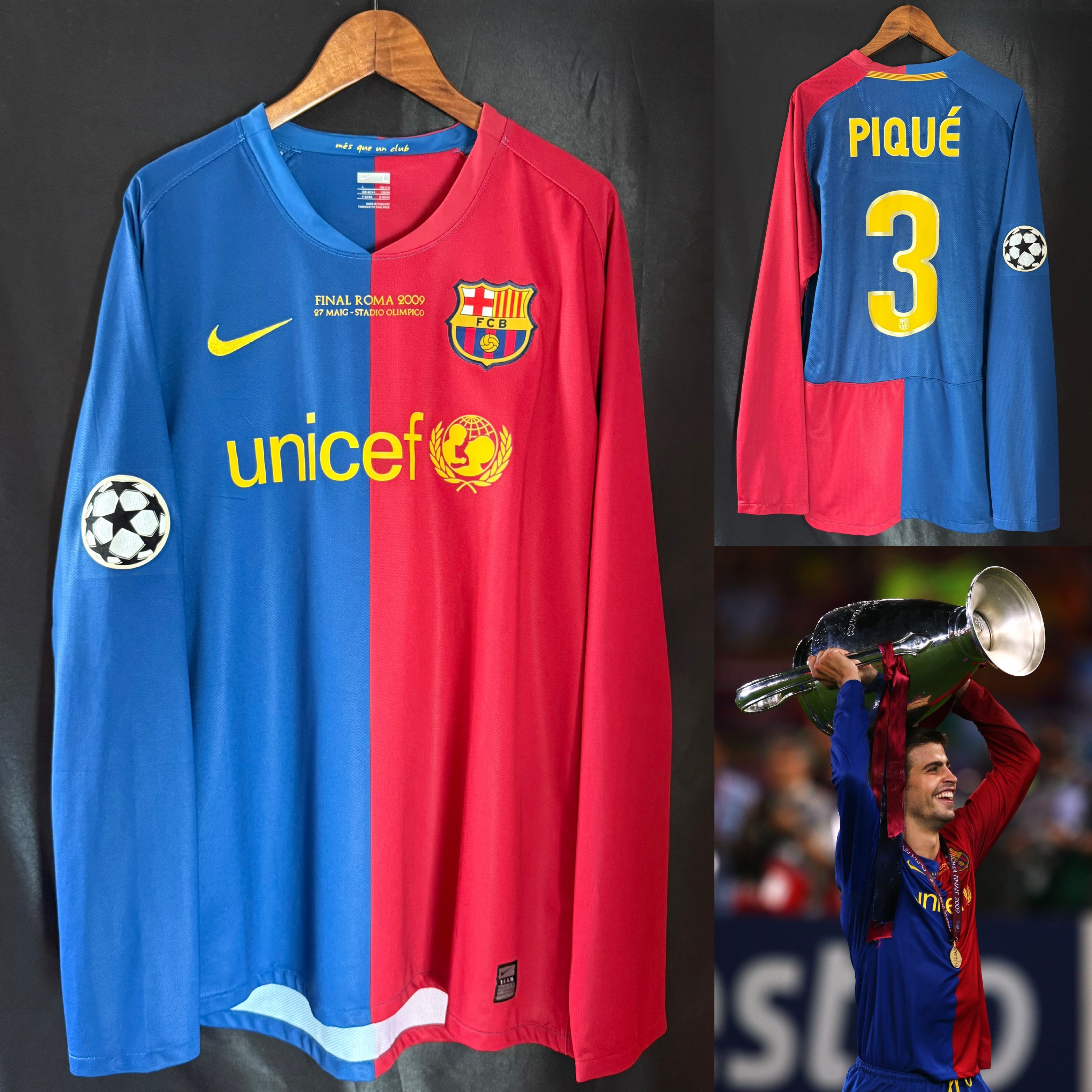 (Player Issue) FC Barcelona 2008-2009 UEFA Champions League Final Nike Home Player Issue Shirt #3 PIQUE