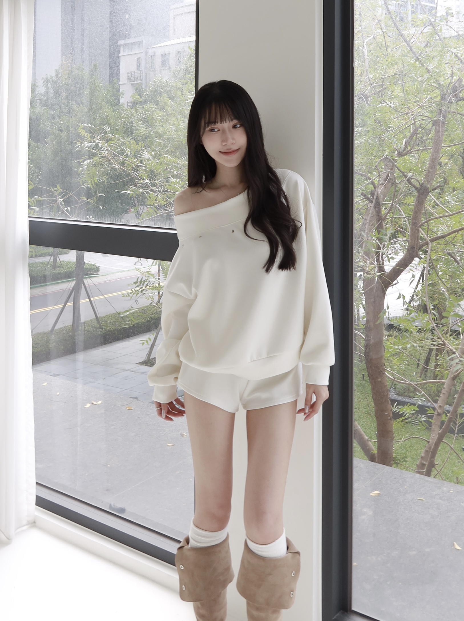 太空棉加絨一字領套裝