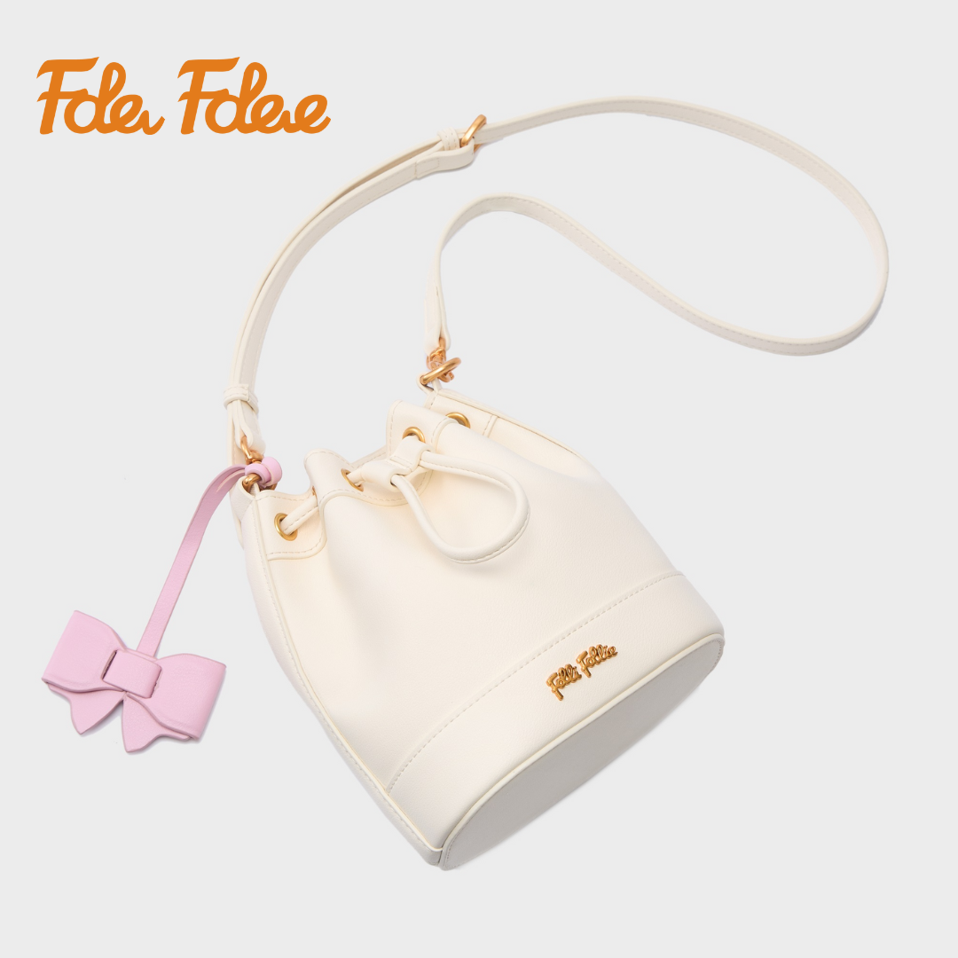 【Folli Follie 芙麗芙麗】牛皮 蝴蝶結吊飾 抽繩水桶包