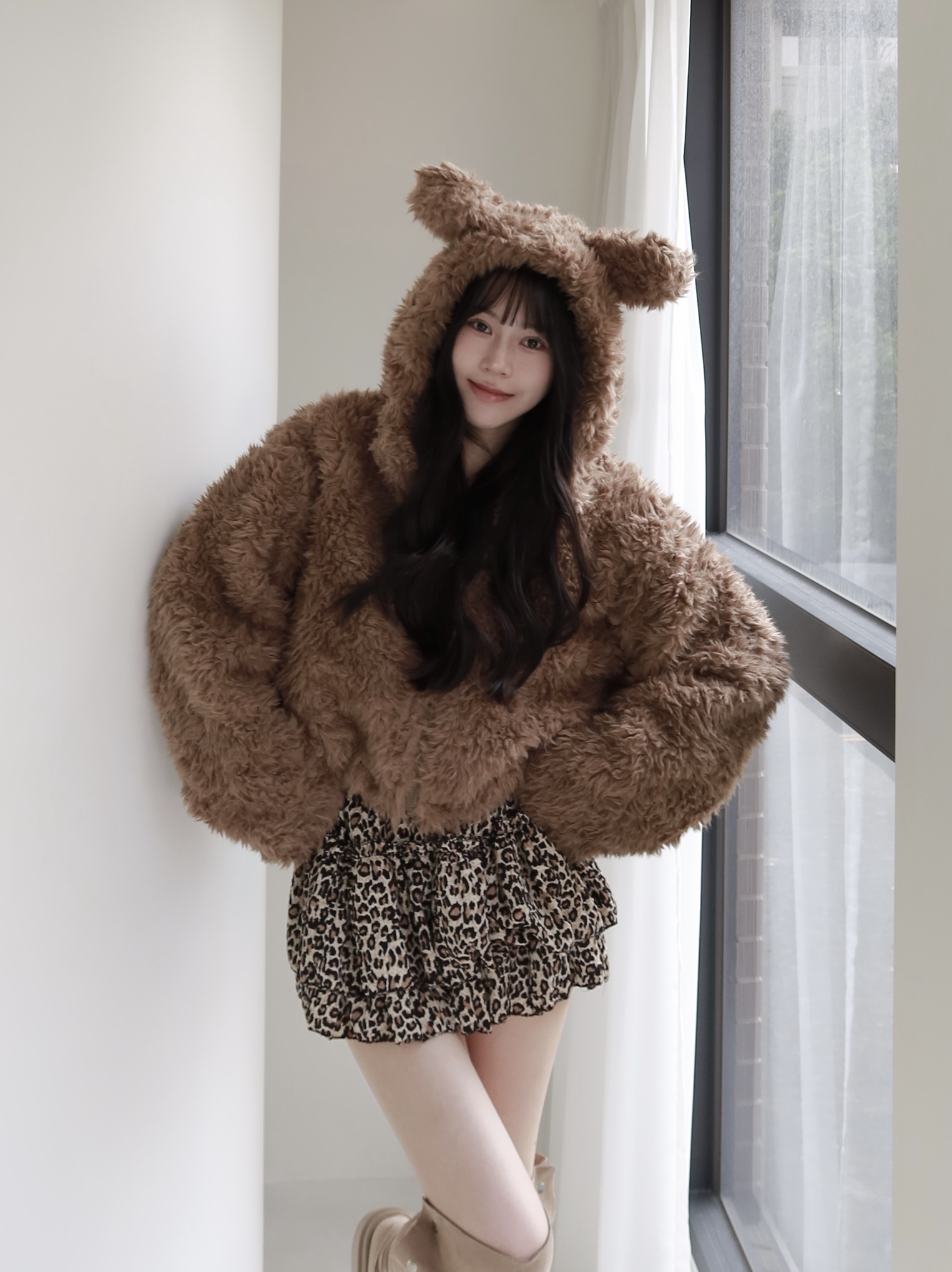 泰迪毛絨兔耳鋪棉短版外套