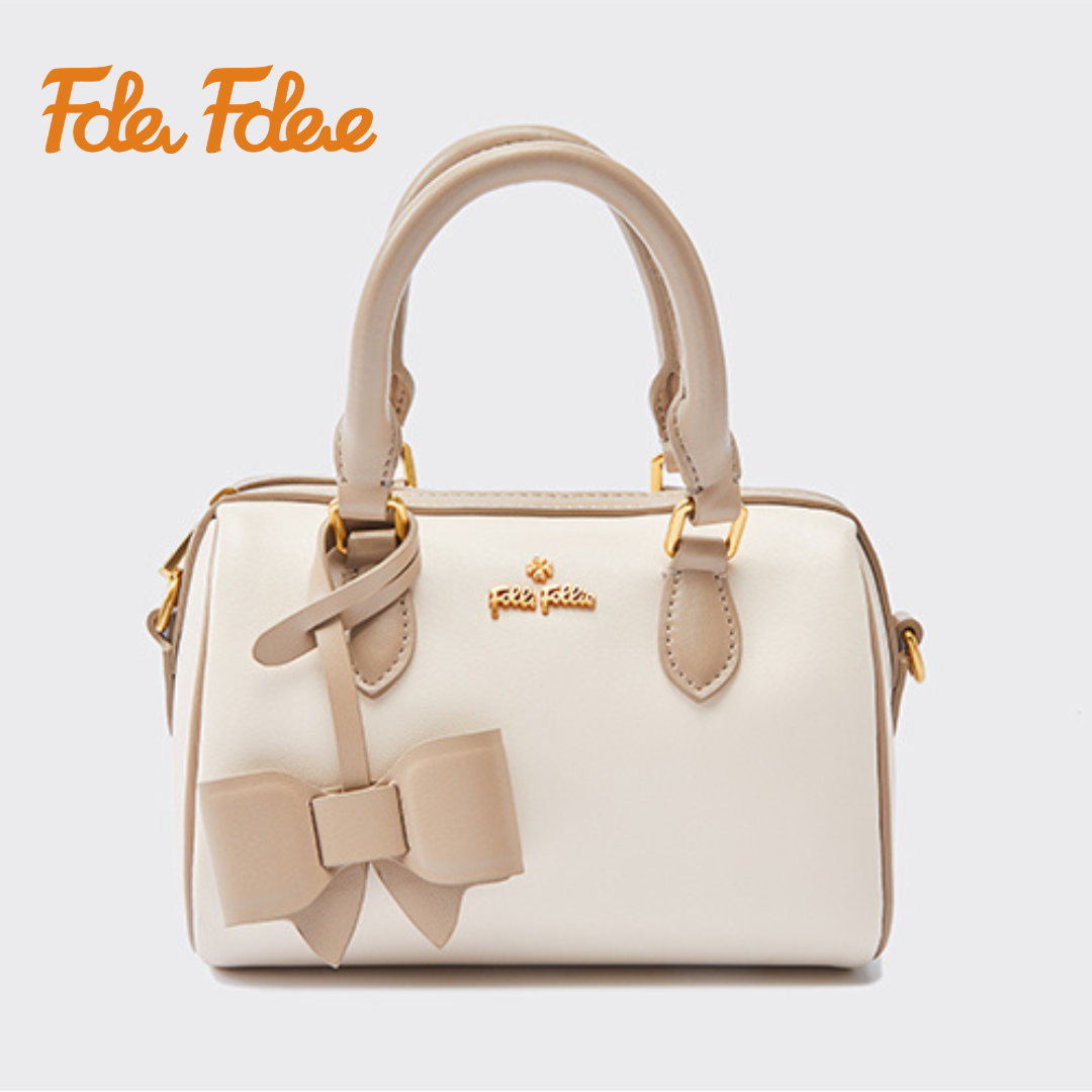 【Folli Follie 芙麗芙麗】時尚 牛皮 蝴蝶結吊飾 枕頭包 兩用包 側背包 手提 肩背