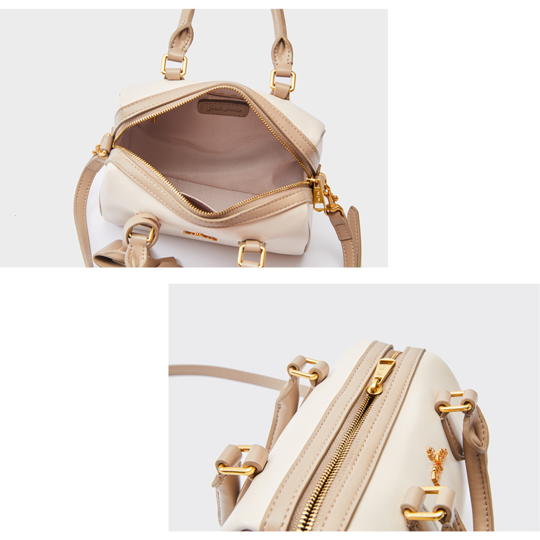 【Folli Follie 芙麗芙麗】時尚 牛皮 蝴蝶結吊飾 枕頭包 兩用包 側背包 手提 肩背