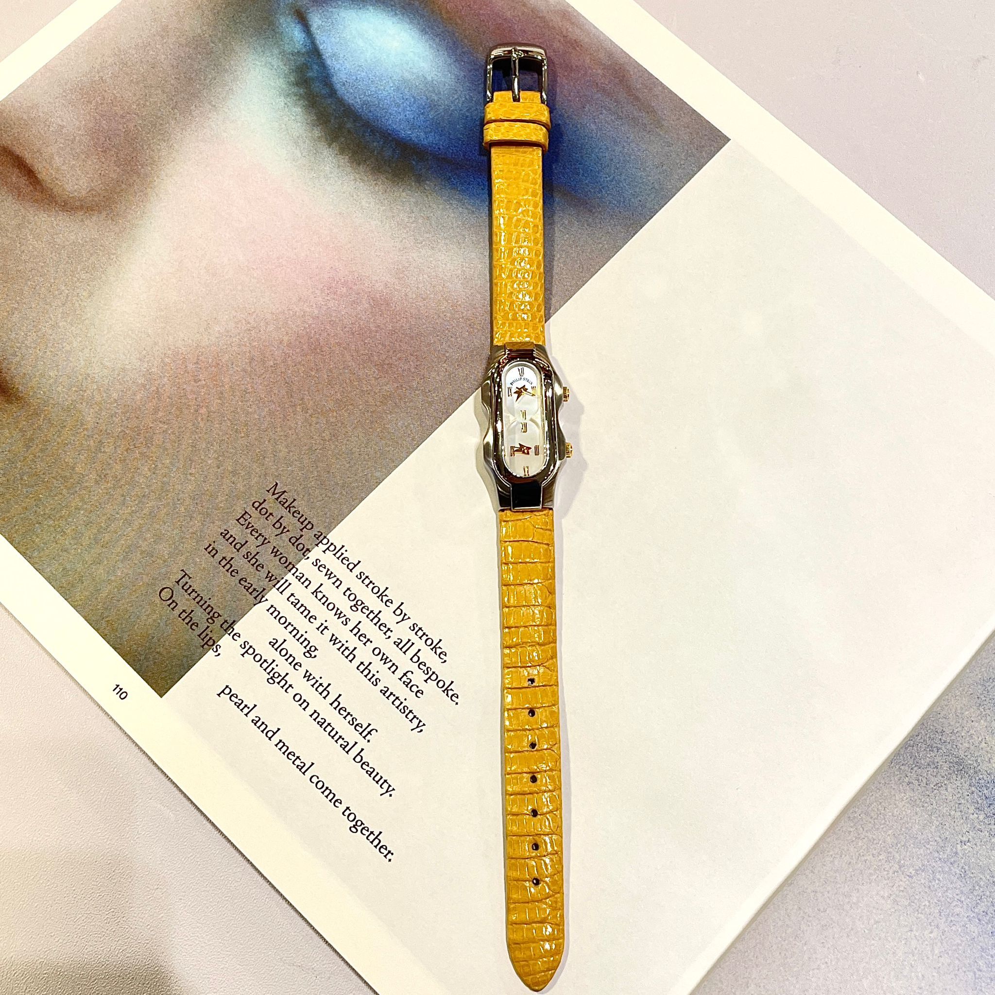 未使用品!!! 全新PHILIP STEIIN WATCH 黃色雙時區錶盤蜥蜴小號 4TF024922 #菲利普斯女士手錶  #香榭站正品