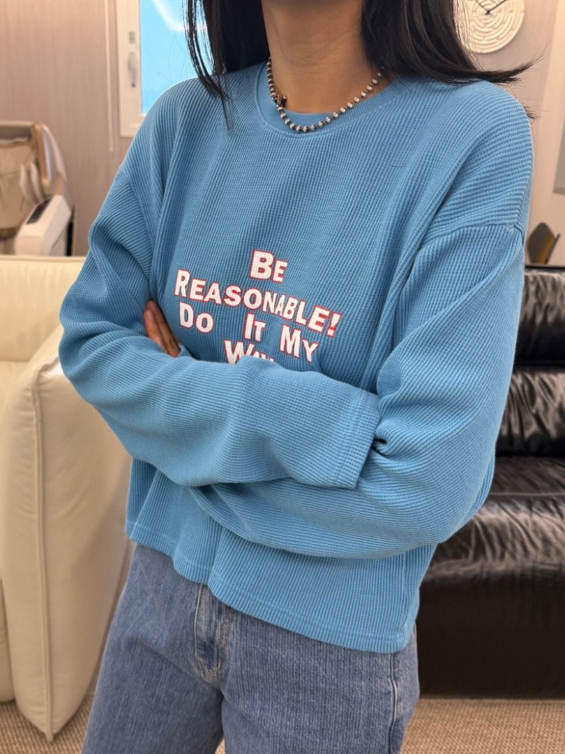 美式復古標語鬆餅格紋棉T｜親膚顯瘦・日常百搭長袖上衣