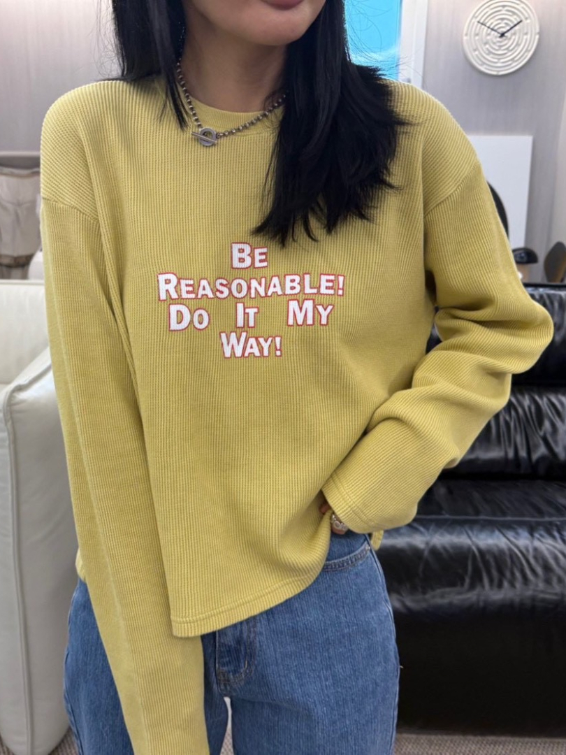 美式復古標語鬆餅格紋棉T｜親膚顯瘦・日常百搭長袖上衣