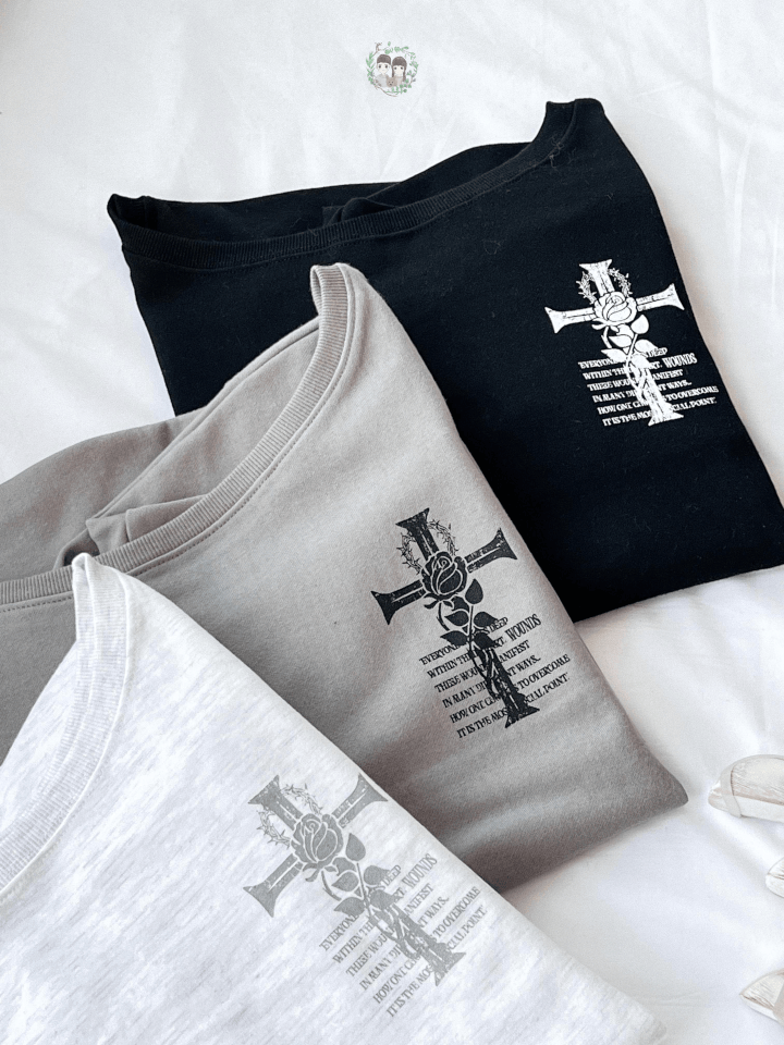 玫瑰十字架單肩薄衛衣〈🇰🇷DAY 3〉