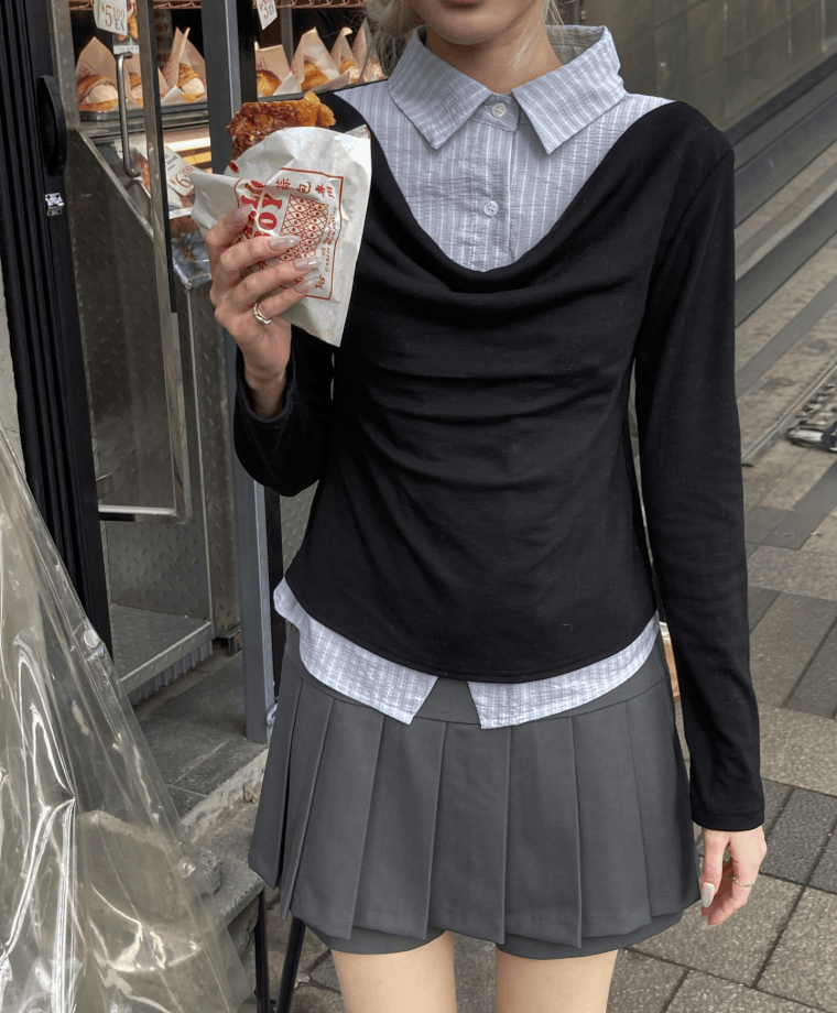 率性幼間紋恤衫兩件式上衣〈🇰🇷DAY 3〉