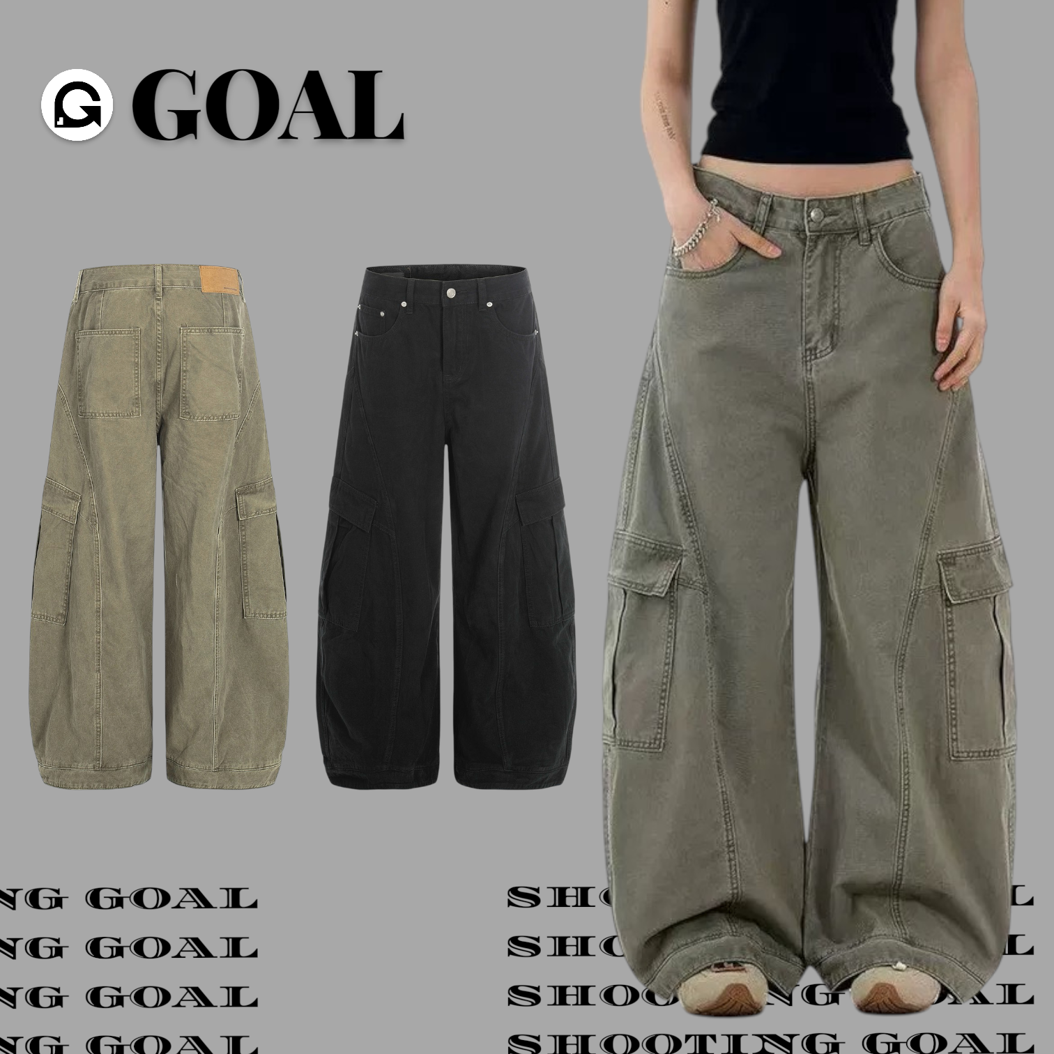 (GOAL) 美式復古解構工裝彎刀褲 DC046