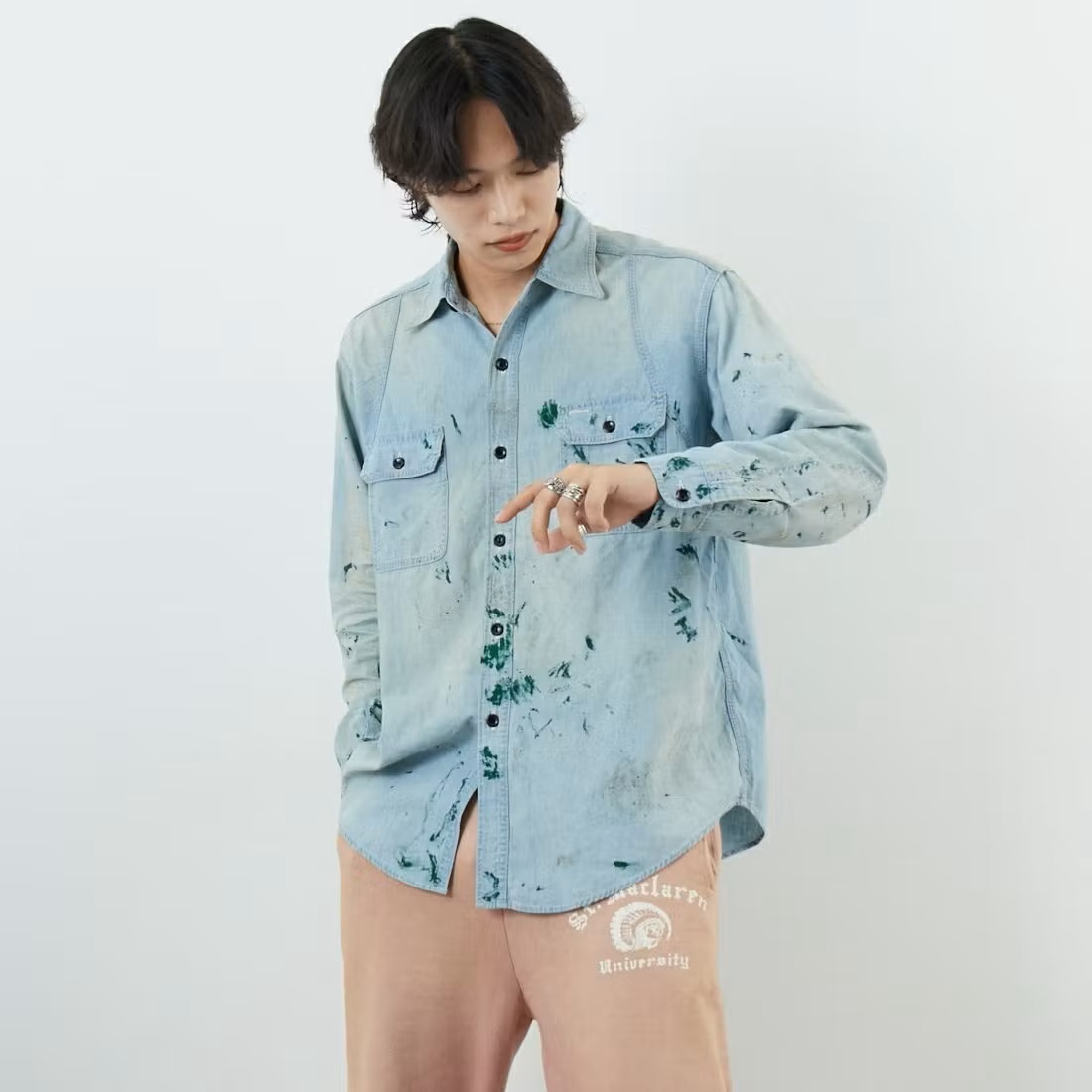 RE-STOCK: BOWWOW PAINT STAINED CHAMBRAY SHIRT VENT HOLES - PRE ORDER ITEM (預訂中)