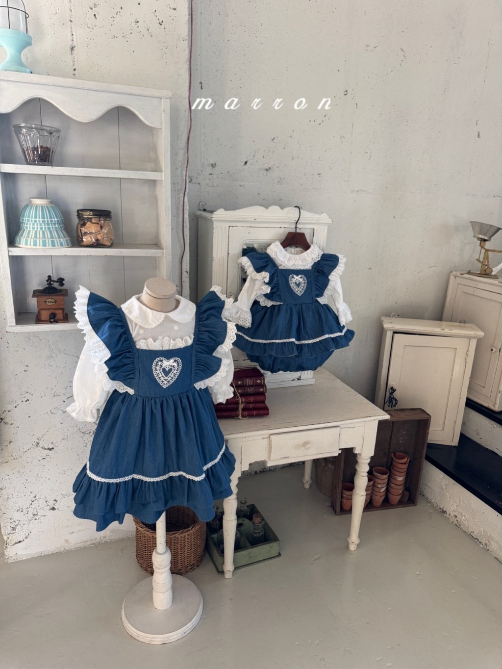 正韓春Marron 嫩嬰愛心飛袖包屁裙