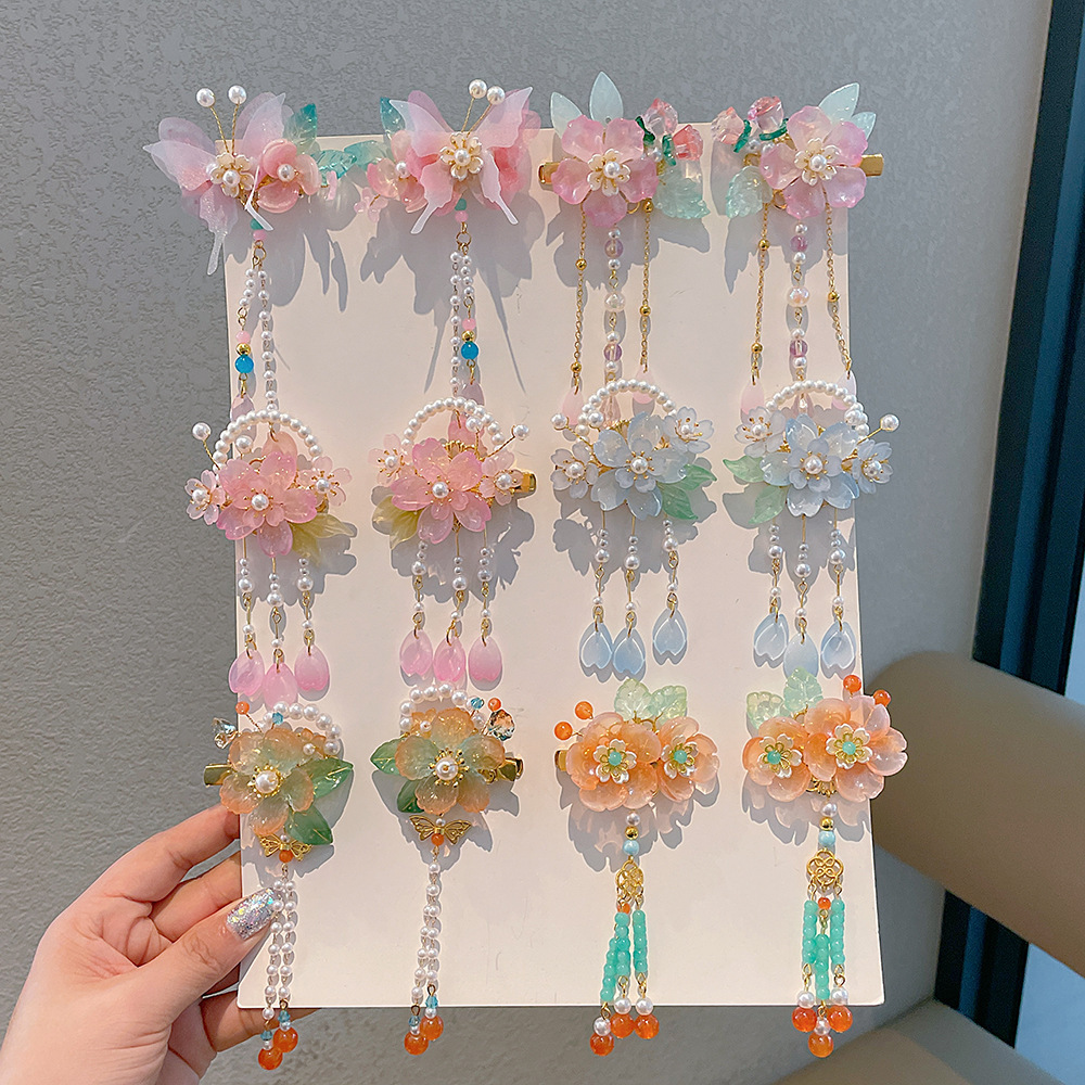 Vintage Hanfu Floral Tassel Hair Clip