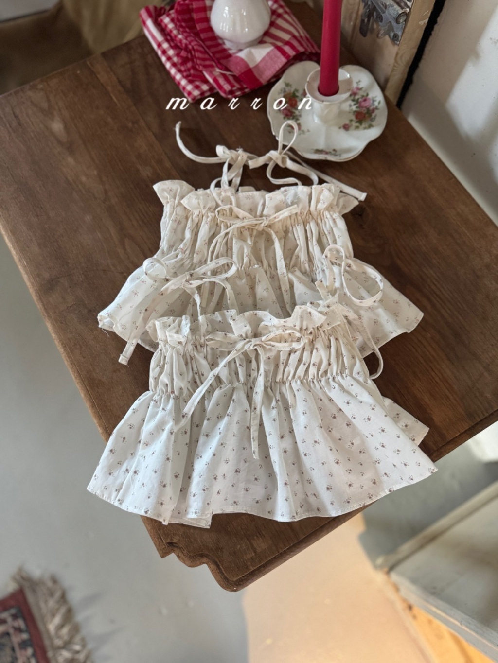 正韓春Marron 小童小碎花綁帶背心