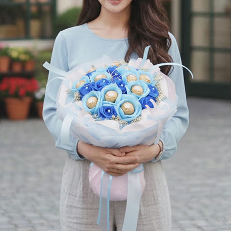藍色金莎藍色玫瑰香皂滿天星花束