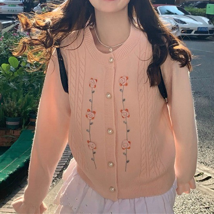 Embroidered Flower Knitted Cardigan