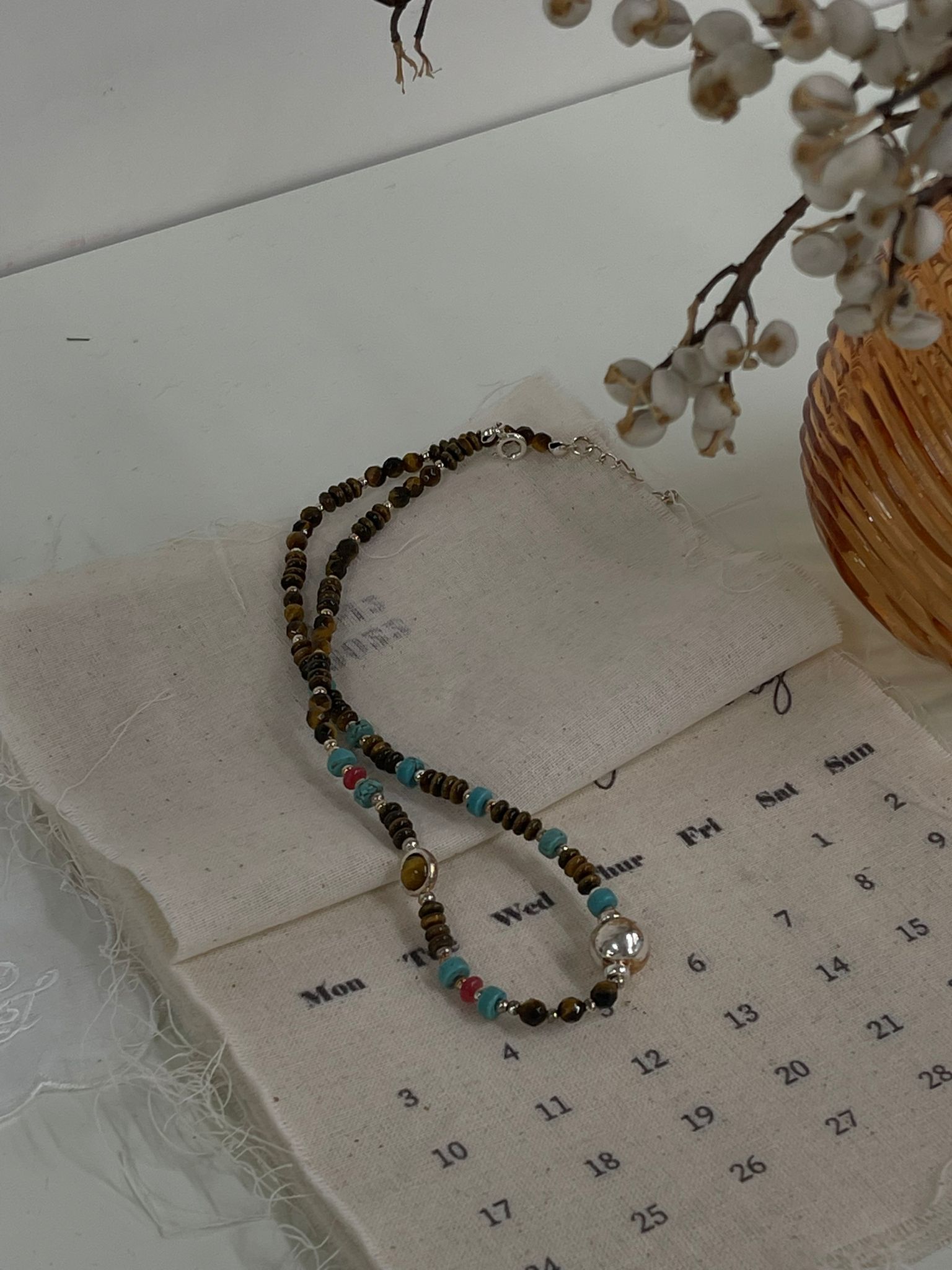 SL13003/黃虎眼綠叢石頸鏈