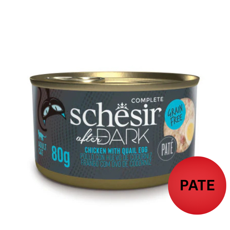 Schesir - After Dark系列 - 雞肉&鵪鶉蛋無穀肉泥主食罐 80g (每24罐@$14.5, 48罐@$14可混其他同價Schesir罐)
